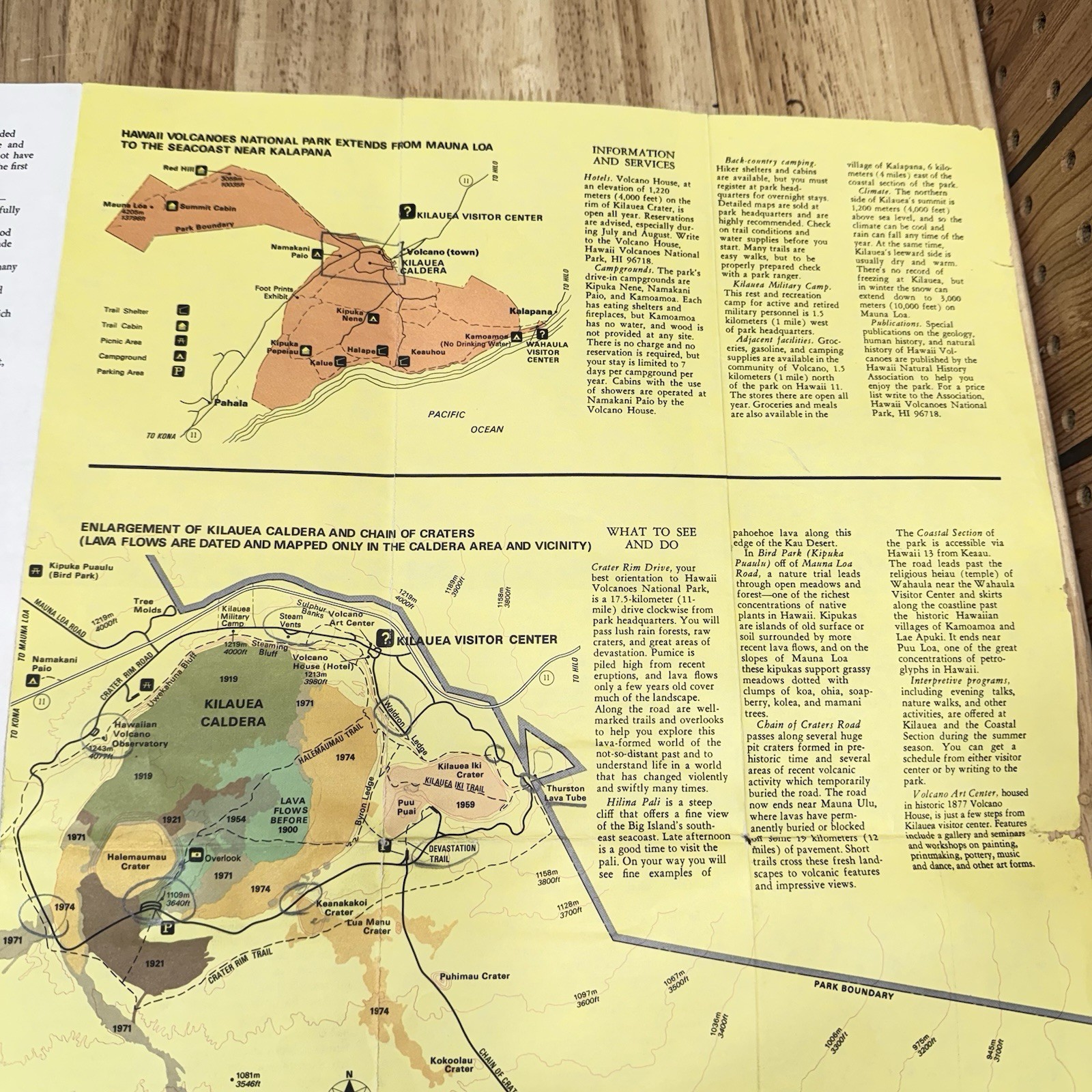 Hawaii Volcanoes National Park Vintage 1989 Brochure History & Visitor Map