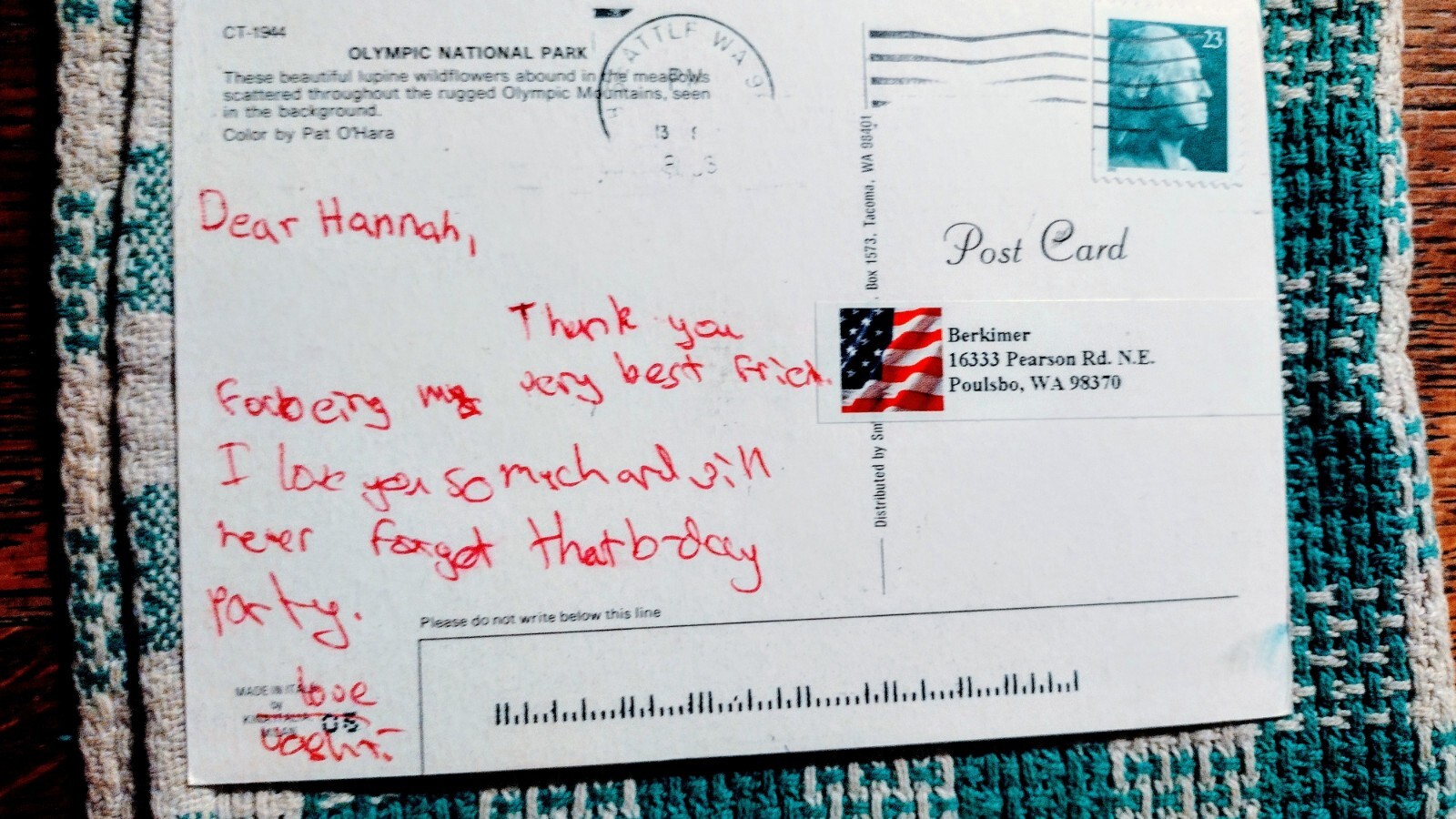 BEAUTIFUL POST CARD OLYMPIC NATIONAL PARK WASHINGTON PACIFIC NORTHWEST