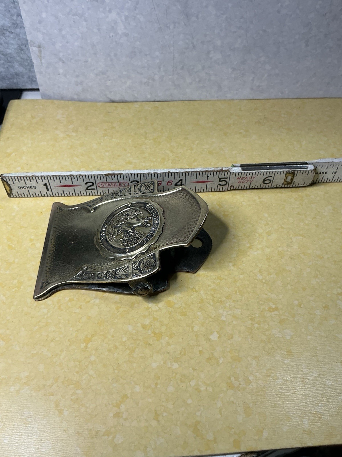 Antique Brass Yellowstone Park Souvenir Desk Binder Clip Art Nouveau Robbins Co.