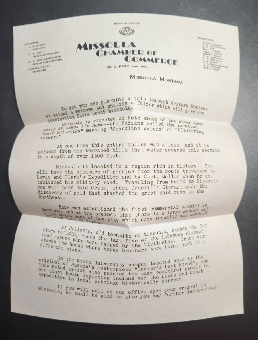 Vintage 1930’s Missoula Chamber of Commerce Brochure and Letter/Pamphlet