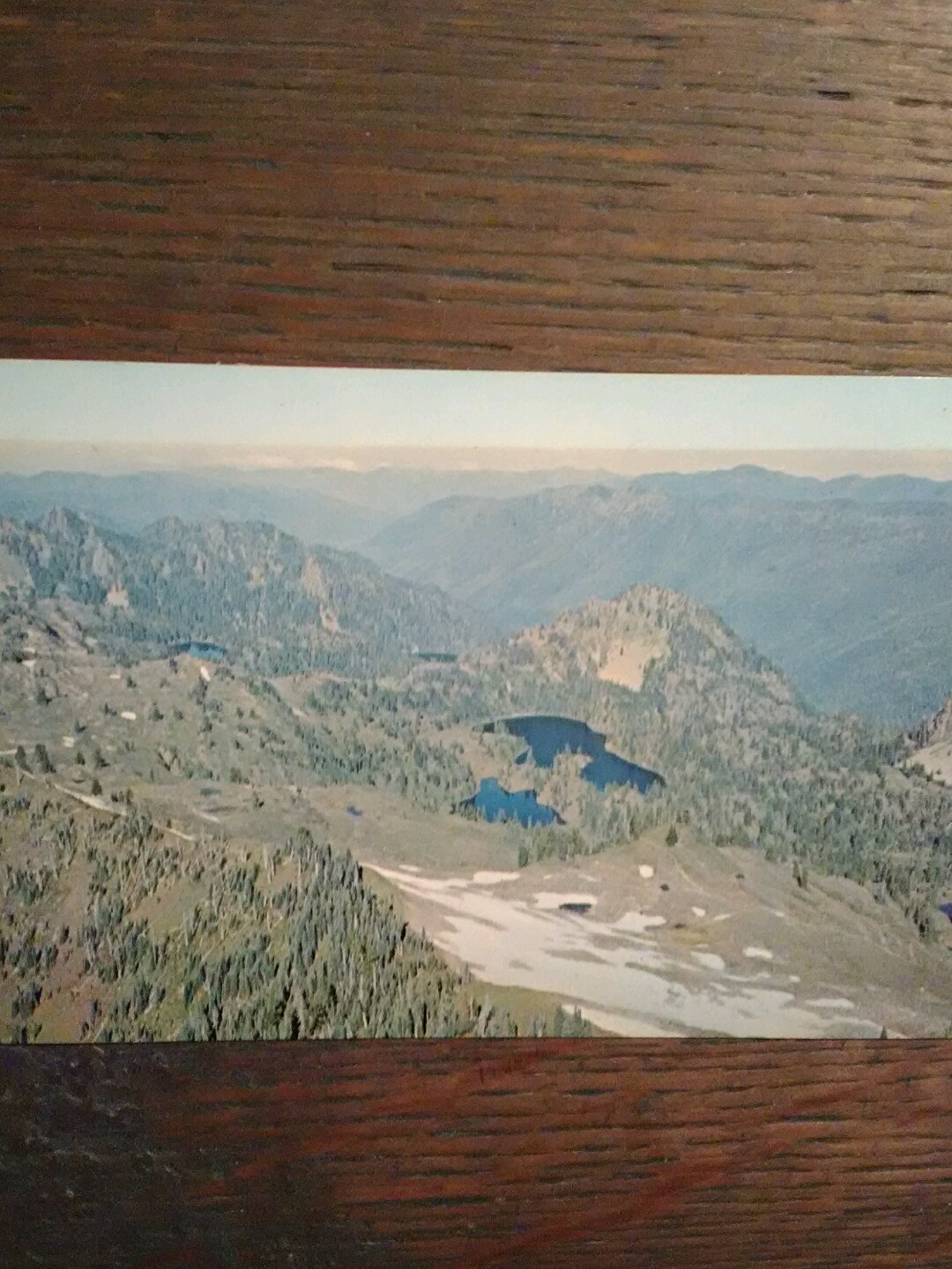 AIR SHOT VINTAGE POST CARD SEVEN LAKES BASIN OLYMPIC NATIONAL PARK WASHINGTON