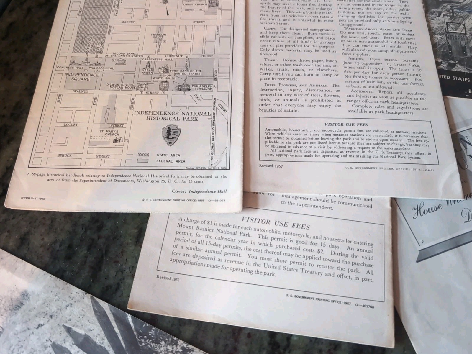 Vint National Park Brochures, 1950s: Mt Rainier, Crater Lake, Independence
