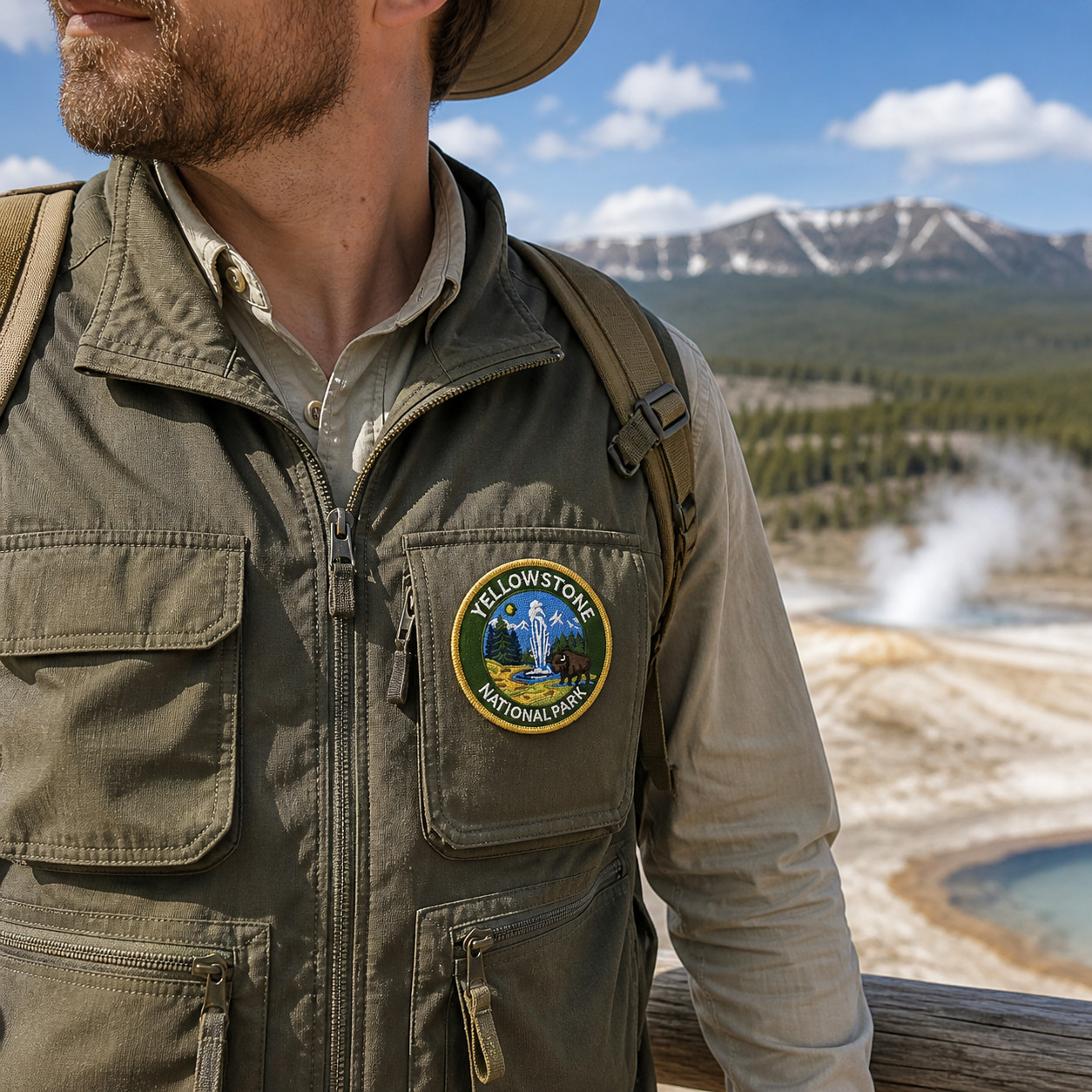 Yellowstone National Park Patch 3 Inch Iron On Embroidered Old Faithful Bison