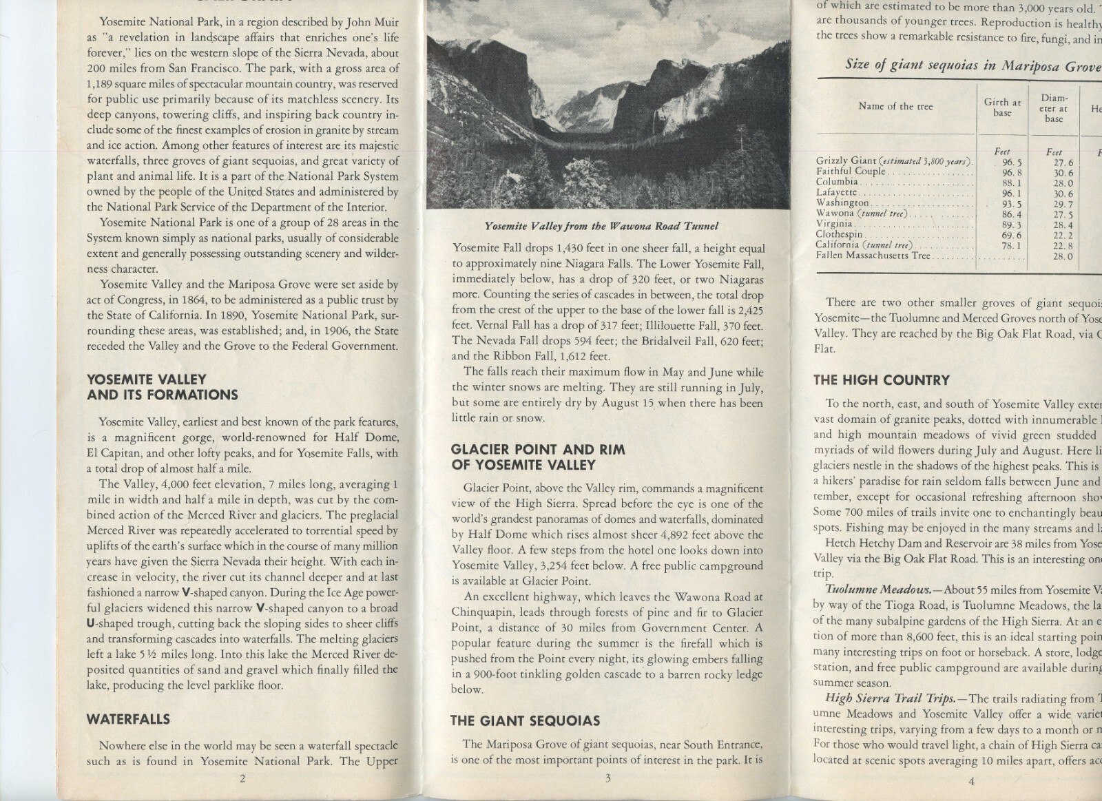 1949 YOSEMITE NATIONAL PARK Brochure/Map