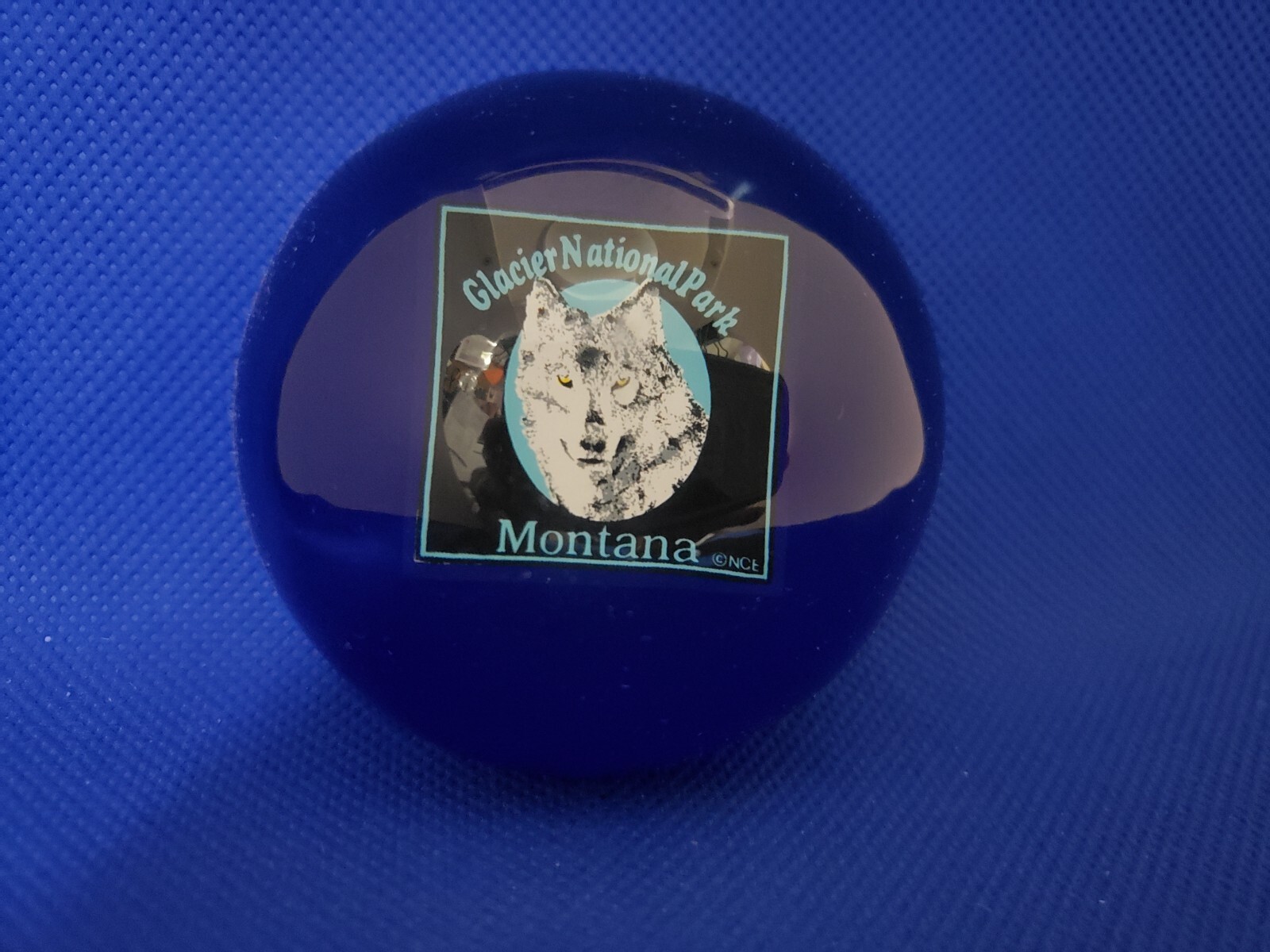 Blue W/ White Wolf Paper Weight Souvenir From Glacier National Park New Gift 🎁