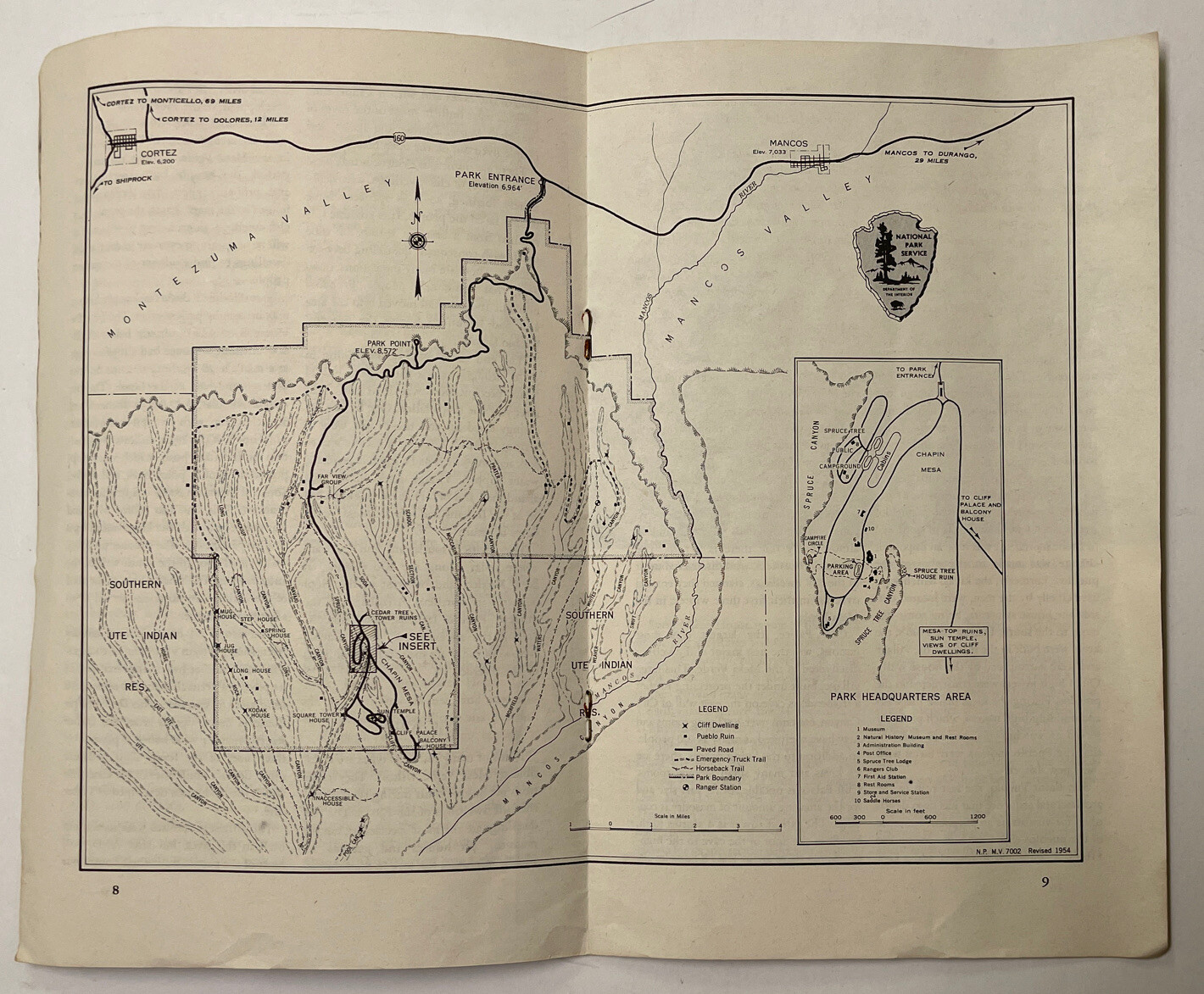 Mesa Verde National Park Colorado 16 pages 1956 brochure with map