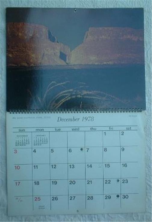 1978 AMERICA’S NATIONAL PARKS & MONUMENTS PICTORIAL CALENDAR ~BIG BEND YOSEMITE+