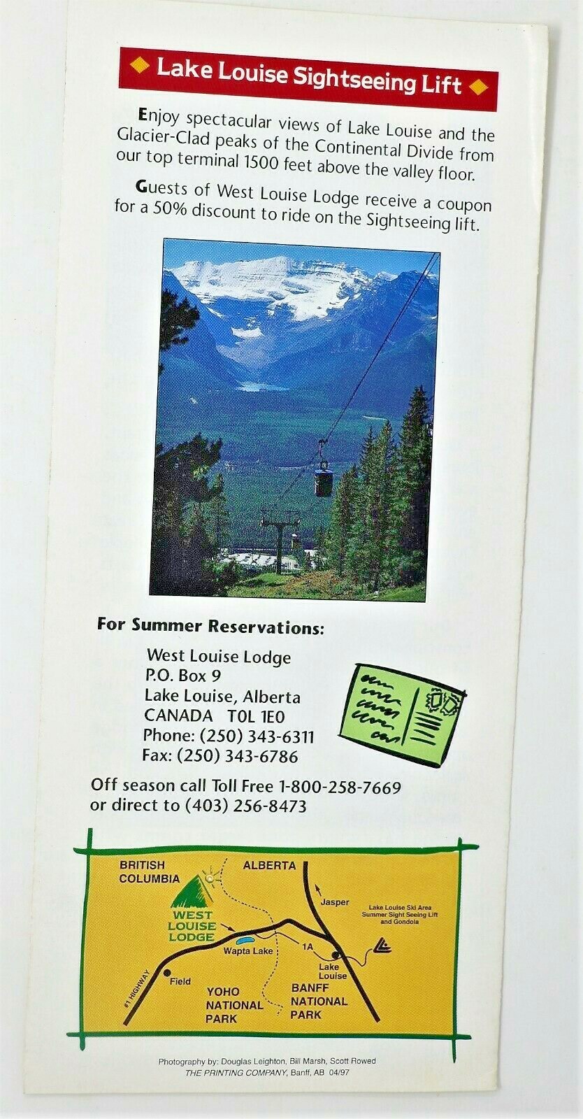 Travel Brochure West Louise Lodge Kicking Horse Pass Yoho National Park Canada