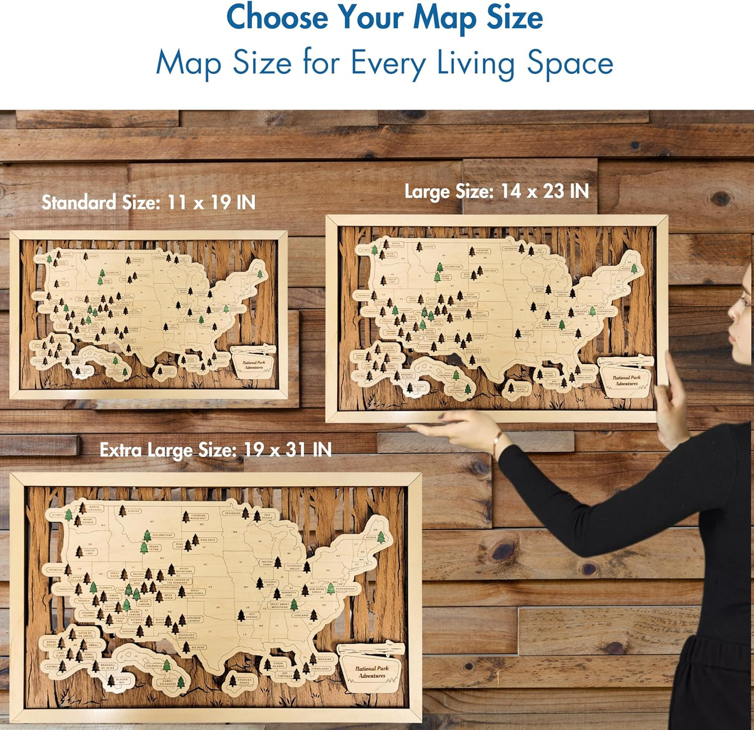 Wooden National Park Map with Push Pin Travel Tracker – All 63 Parks Checklist –