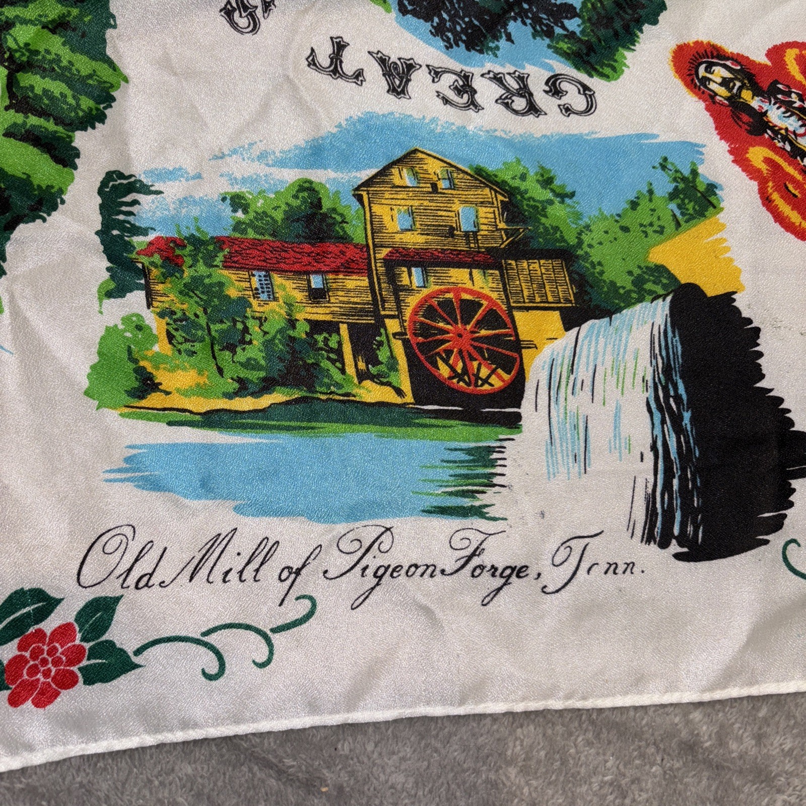 Vintage Great Smokie Mountains Scarf Clingman’s Dome The Loop Bear ++ Free Ship