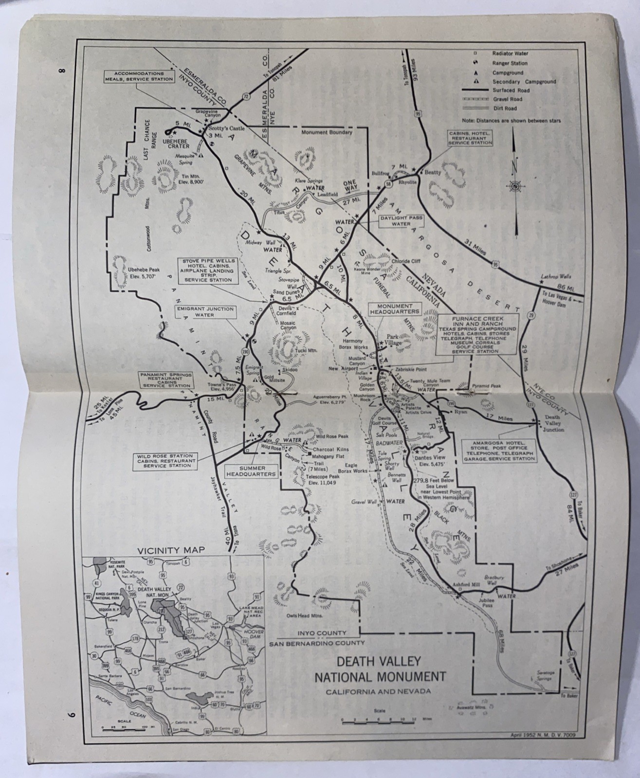 Vintage 1956 Death Valley National Monument Map Brochure Tourist Sightseeing