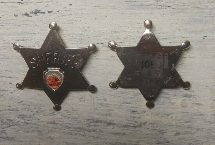 Lot of 2 Vintage Metal Tin 6 Point Stars Colorado Sheriff & Joe Pin On’s Cowboy
