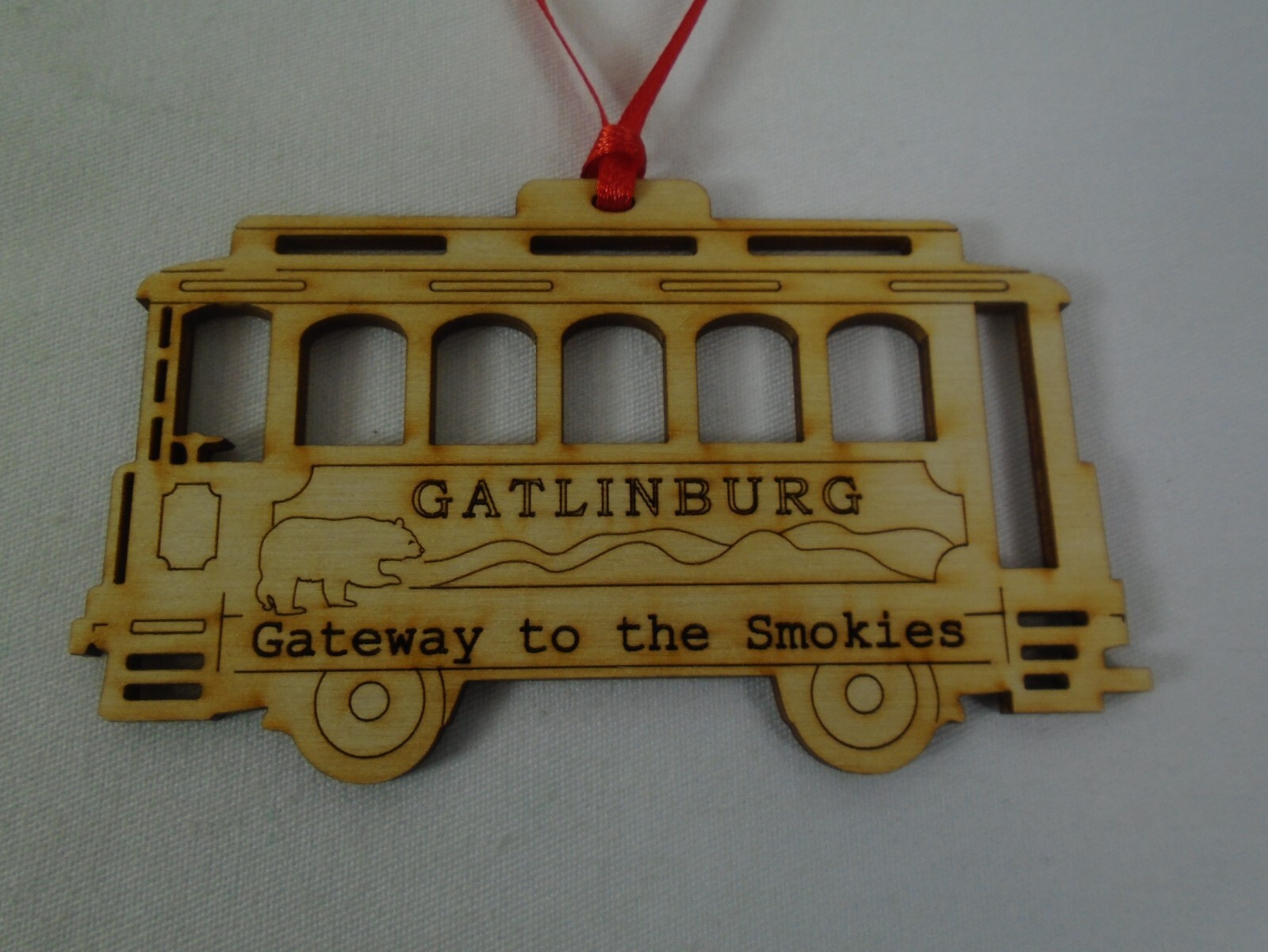 Gatlinburg Tennessee Trolley Wooden 3D Christmas Ornament Great Smoky Mountain