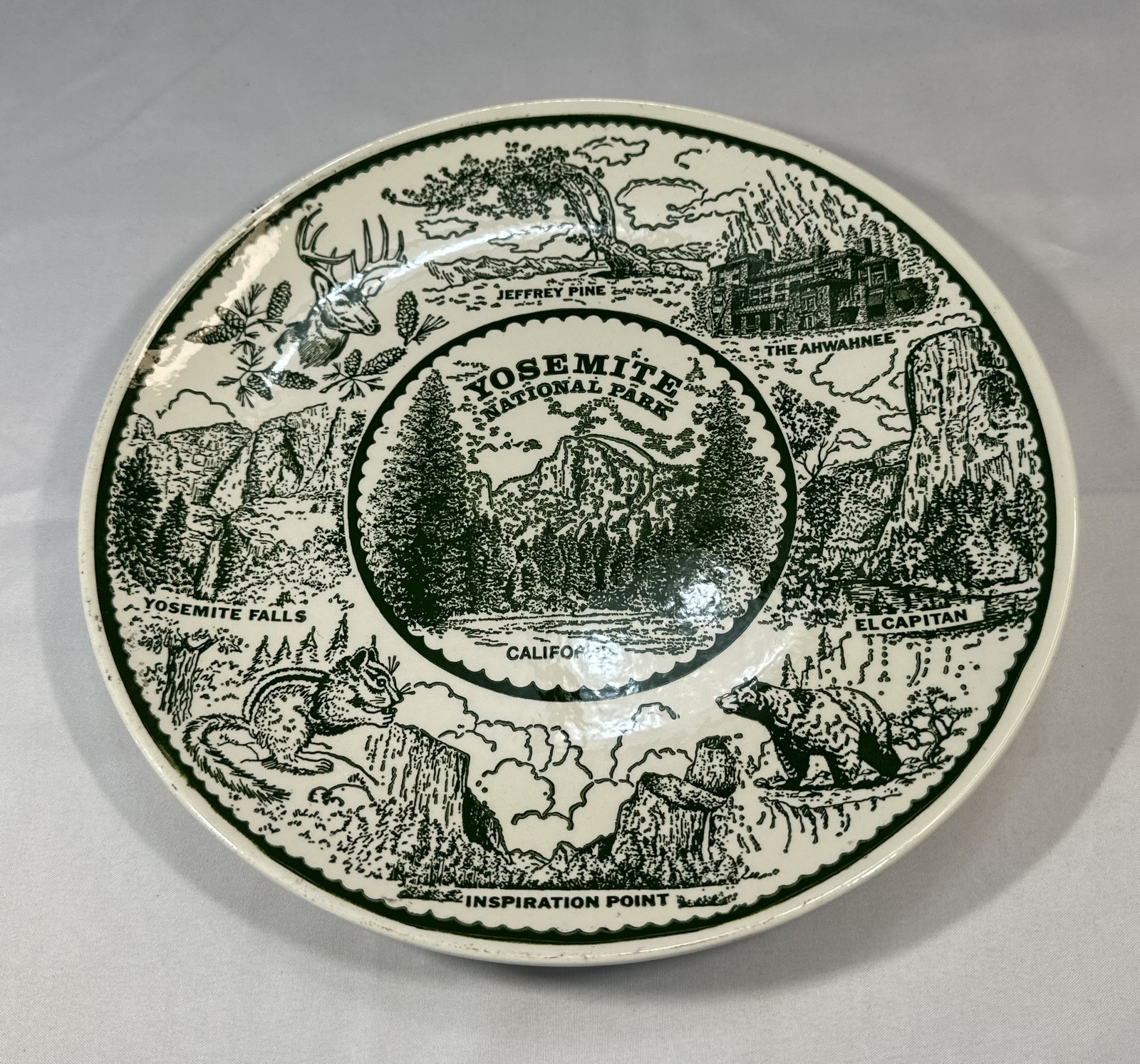 Vintage Yosemite National Park Souvenir Plate Enco National Fine Ironstone 10″