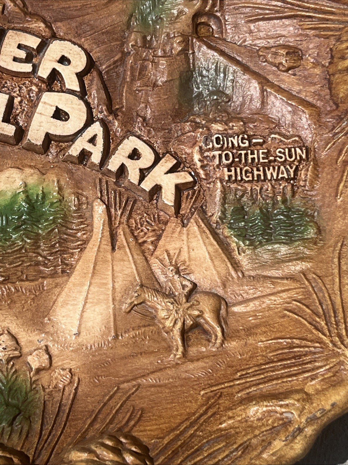 VTG Glacier National Park MT Faux Wood Plastic Shallow Bowl Travel Souviner Wall