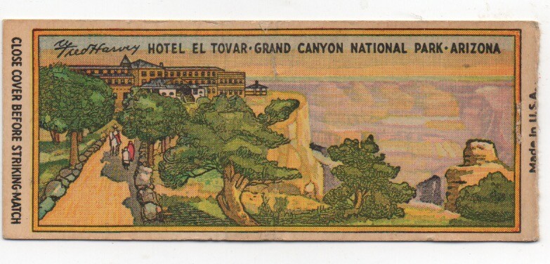 1930s Color Fred Harvey Matchbook Cover for El Tovar Hotel Grand Canyon