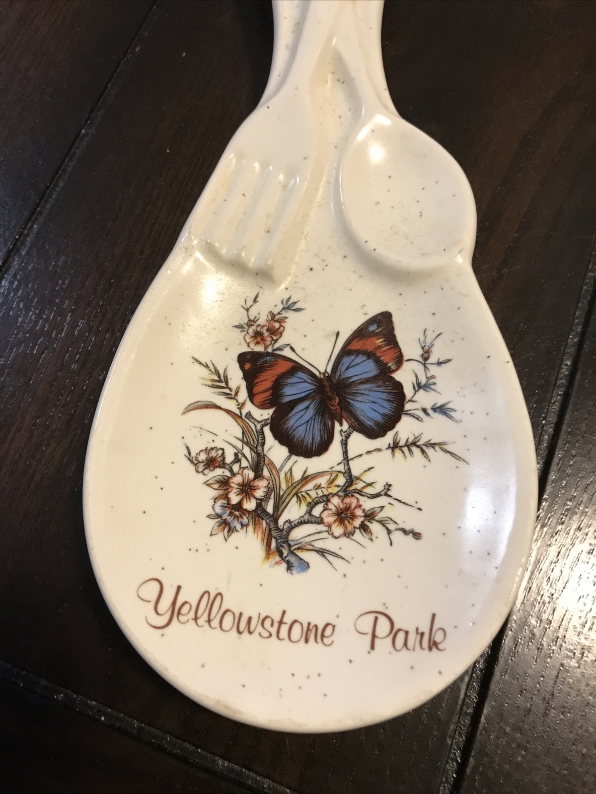 Vintage Yellowstone Park Souvenir Ceramic Spoon Rest 8-1/2 in