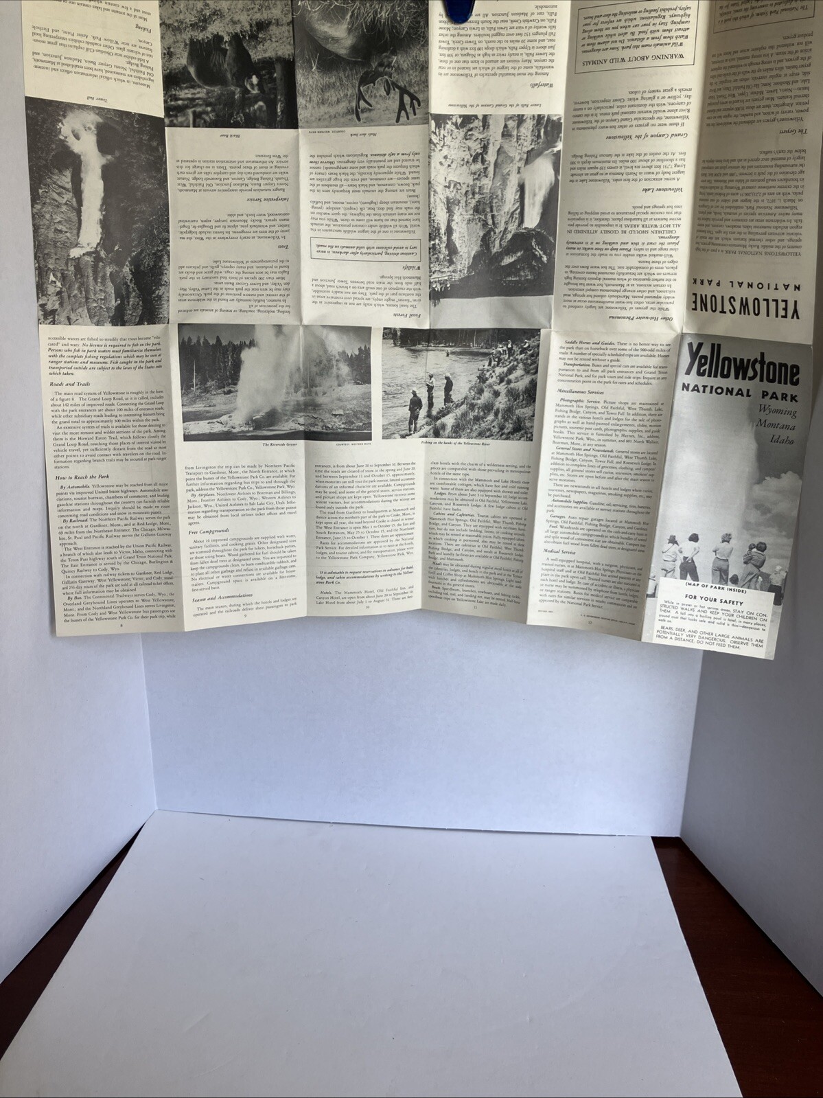1955 Yellowstone National Park Inside Map Wyoming Montana Idaho Tourist Guide