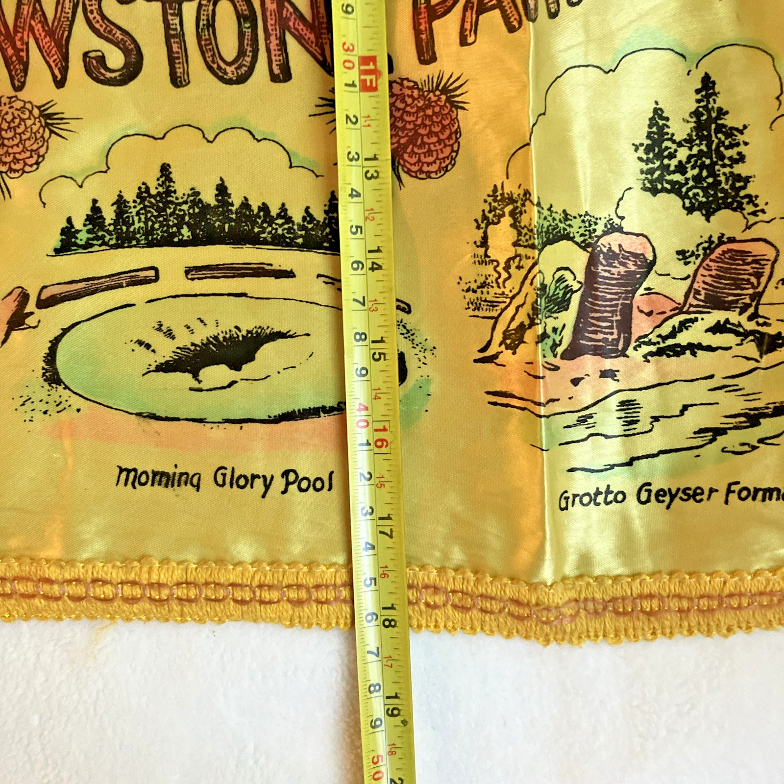 Vintage Yellow Yellowstone Park Scenic Wonders Souvenir Silk Pillow Sham