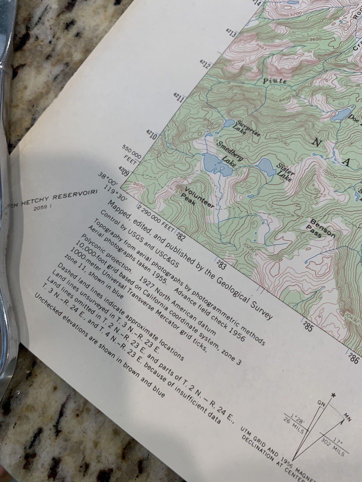 VTG 1956 Topographic Map Matterhorn Peak Yosemite, CA 21″ x 17″