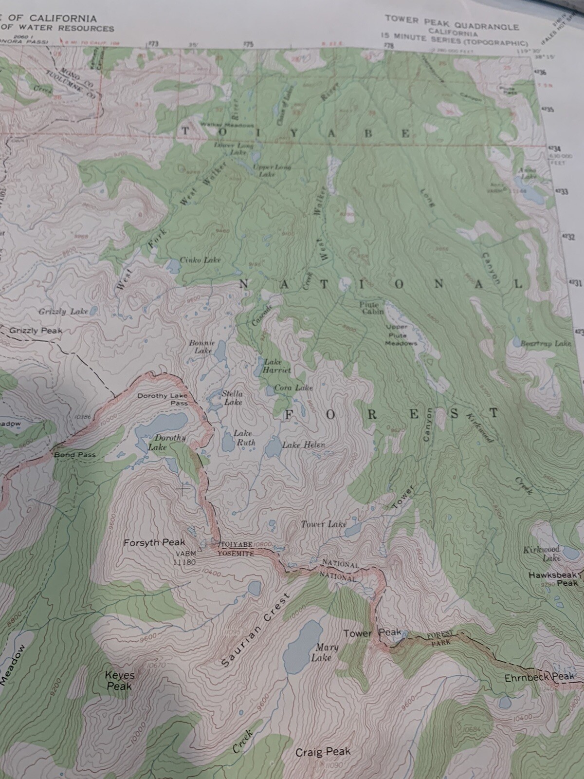 VTG 1956 Topographic Map Tower Peak, Yosemite, CA 22″ x 18″