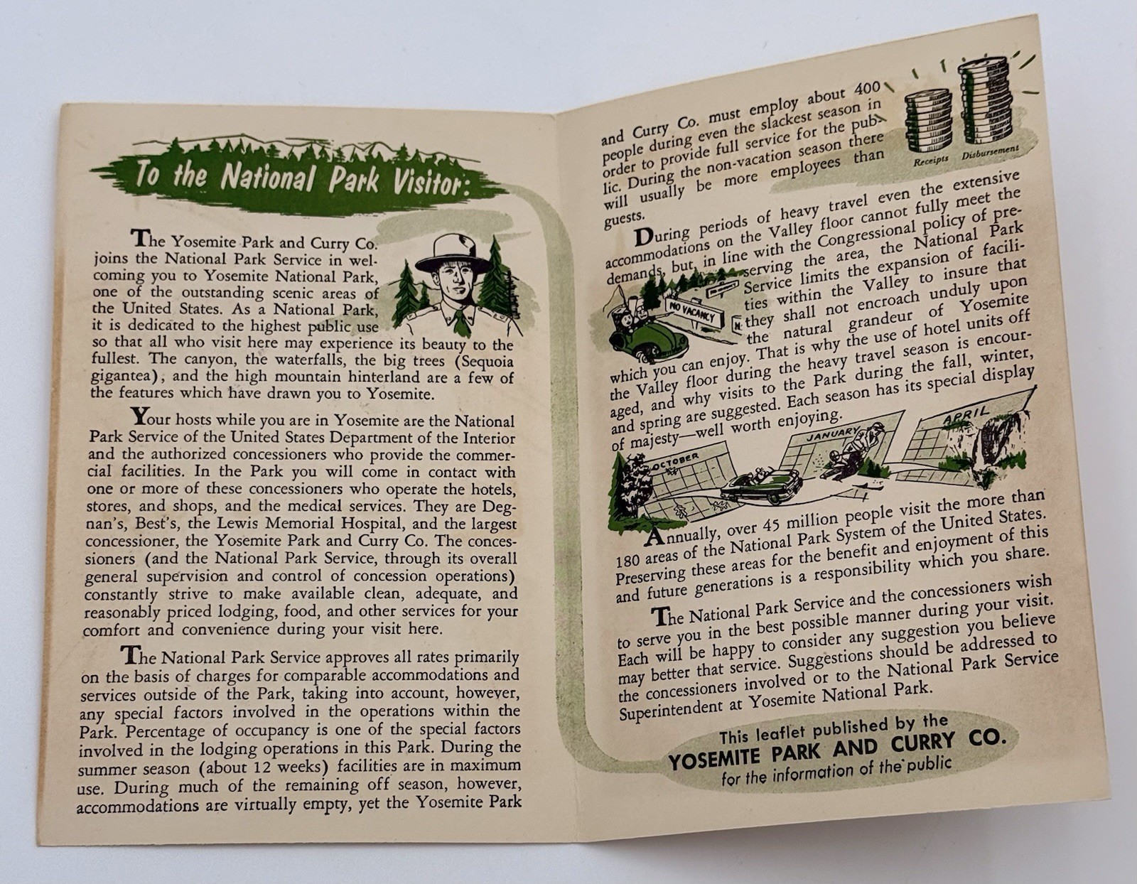 Vintage Yosemite National Park Brochure w/ Original Parking Pass – 1954 Ephemera