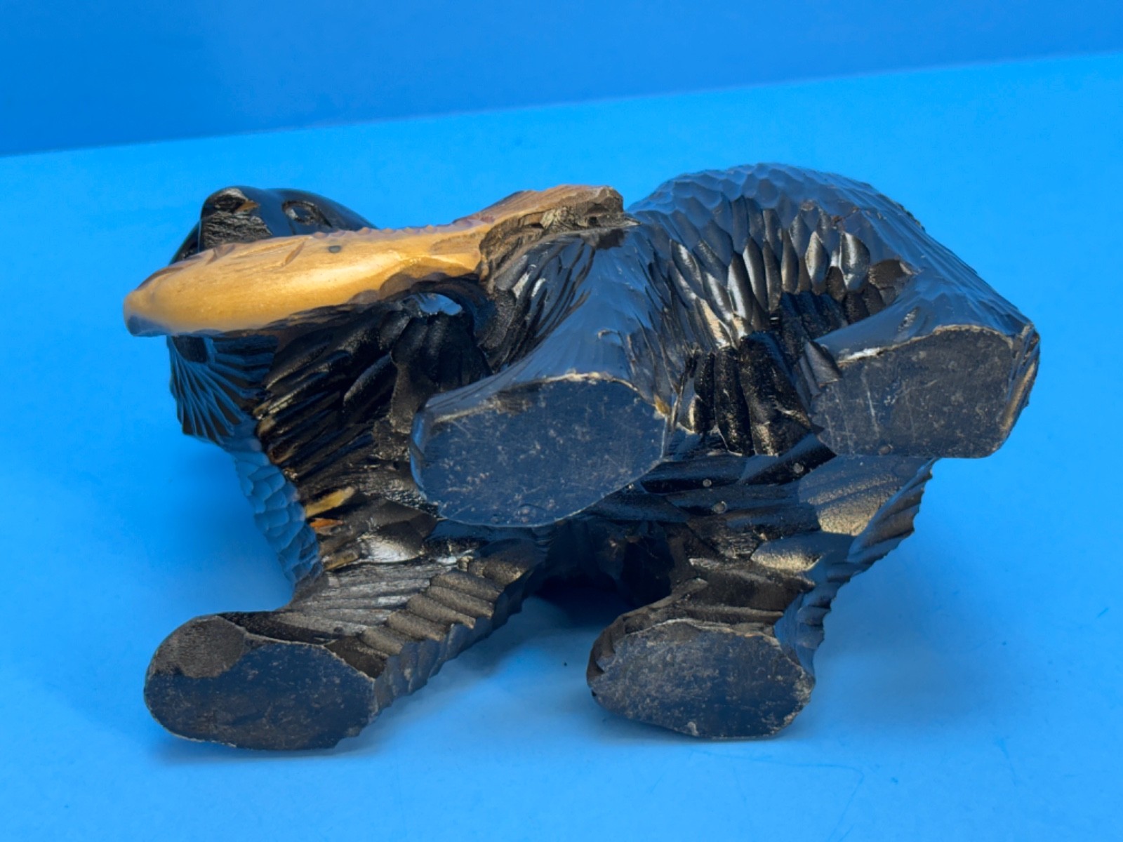 VTG Hokkaido Japan Kibori-Kuma Carved Bear w/Salmon ~ Yellowstone Park Souvenir