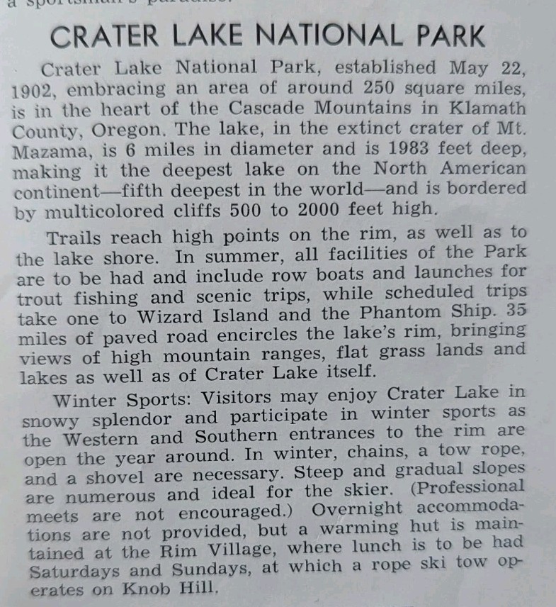 Vintage 1956 Brochure Crater Lake National Park Fort Klamath Oregon