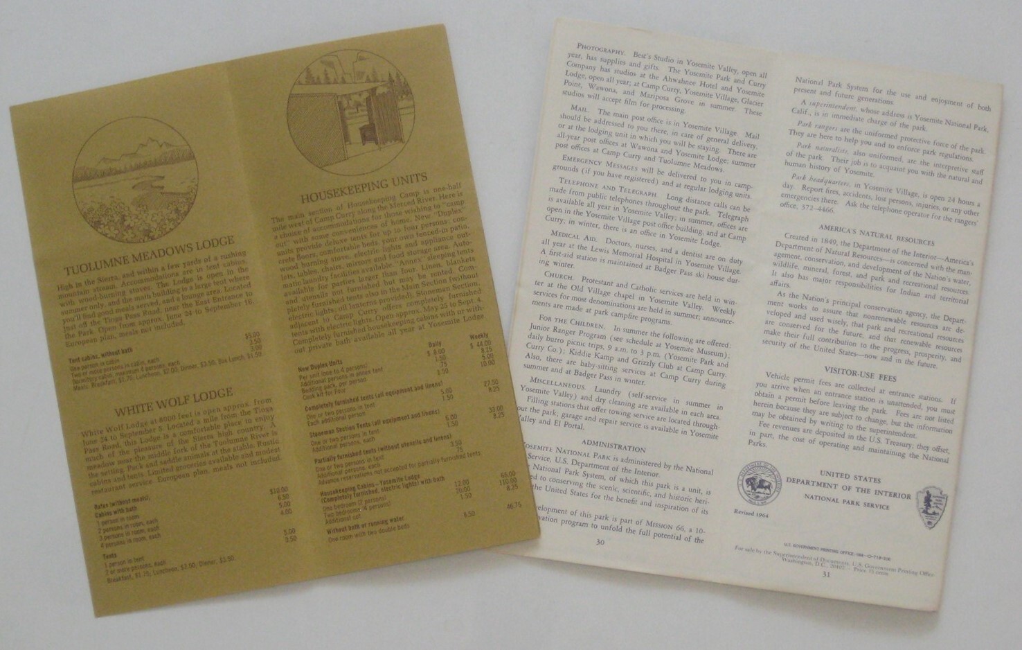 Official 1954 YOSEMITE NATIONAL PARK CENTENNIAL Road Map Booklet + Lodging Guide