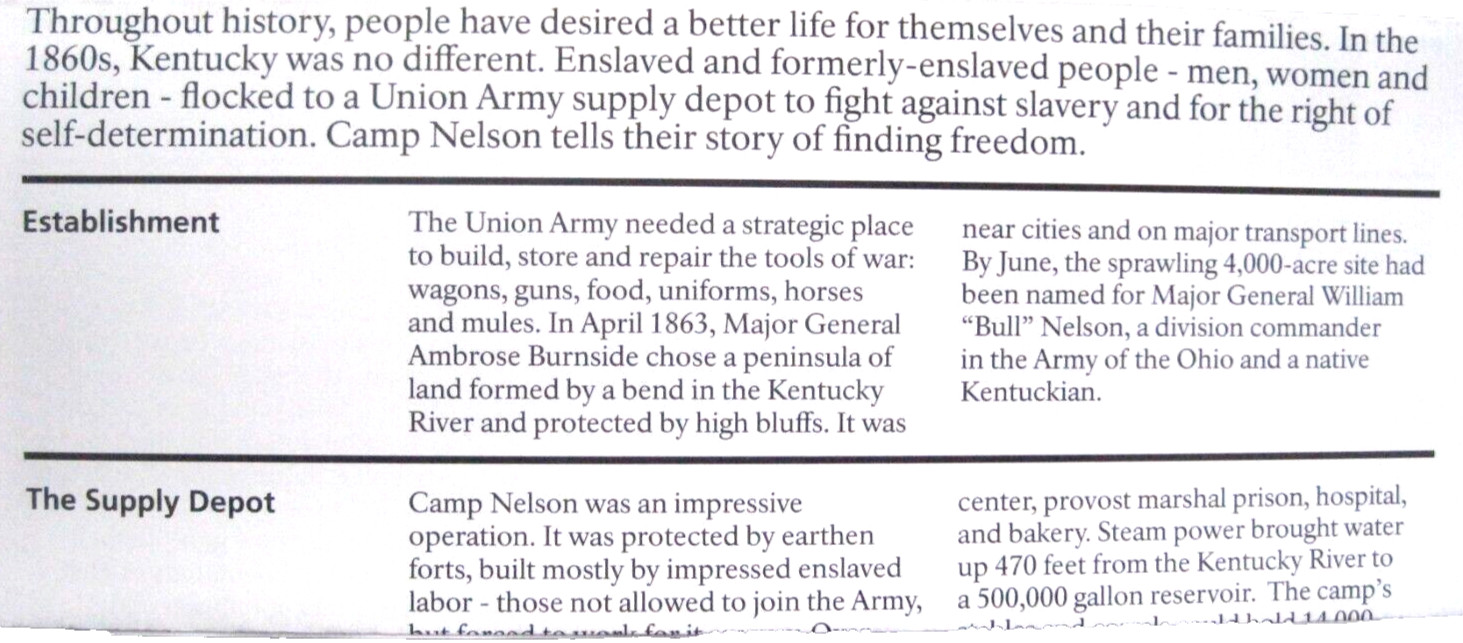 Camp Nelson National Monument National Park Service Unigrid Brochure Map