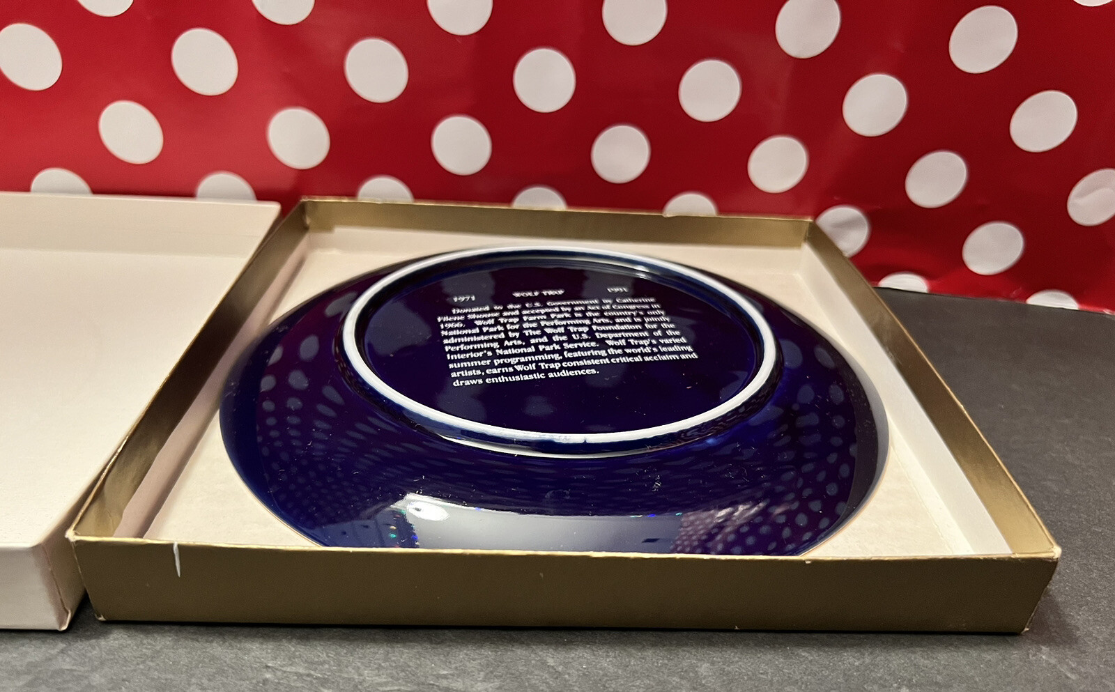 Wolf Trap for the Performing Arts 20th Anniversary Plate 1971-1991 Blue Gold Box