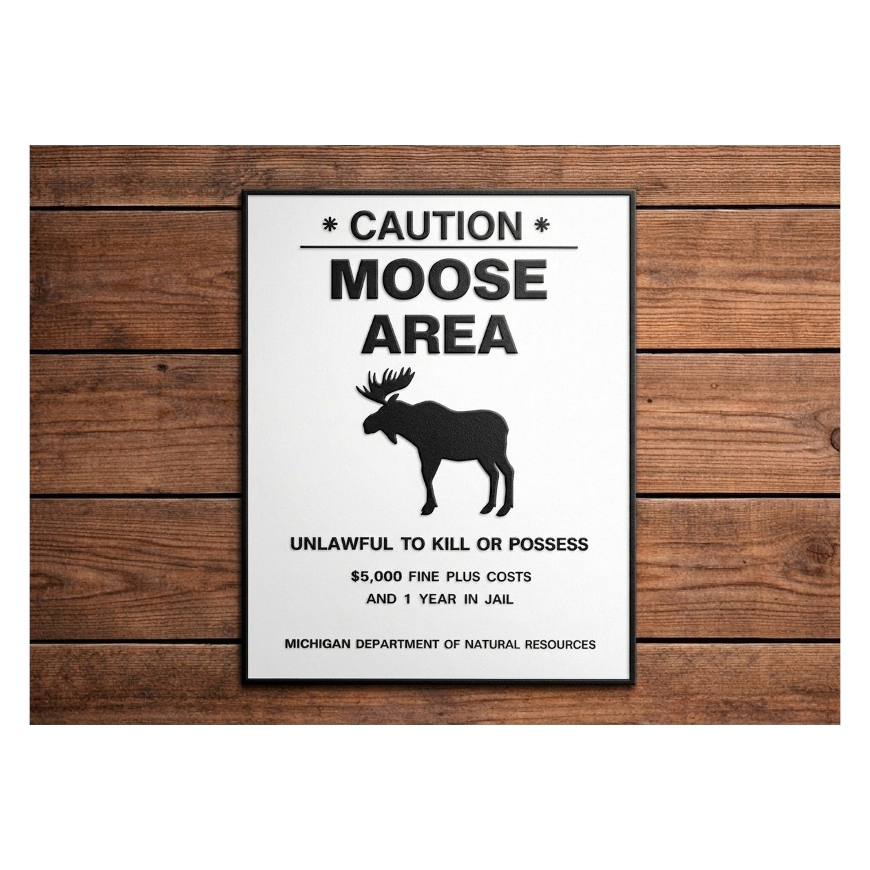 Michigan DNR Moose Area Sign Caution Unlawful to Kill Dept Natural Resources