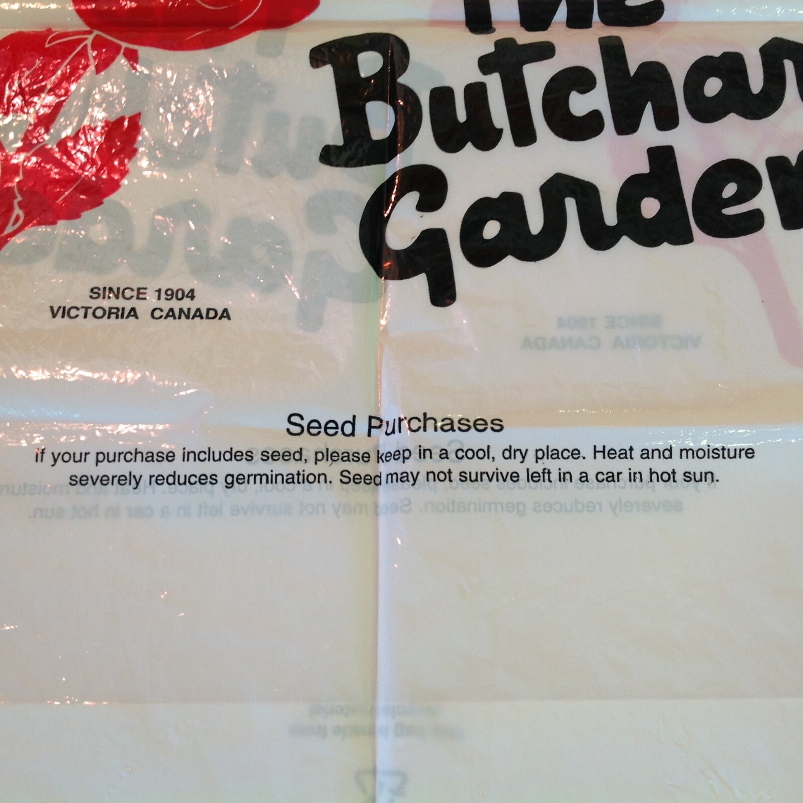 Vtg Souvenir Plastic Shopping Bag Butchart Gardens Since 1904 Victoria Canada