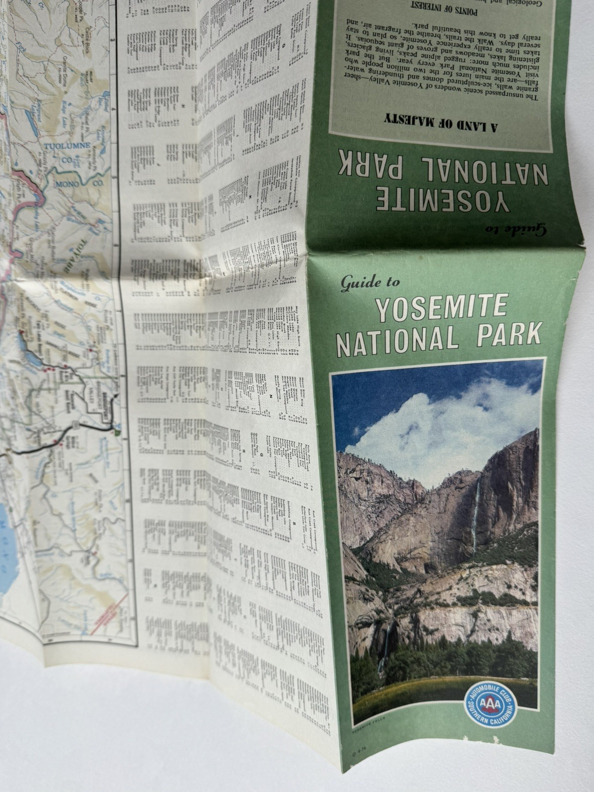 1977 Guide to Yosemite National Park Fold Out Map AAA