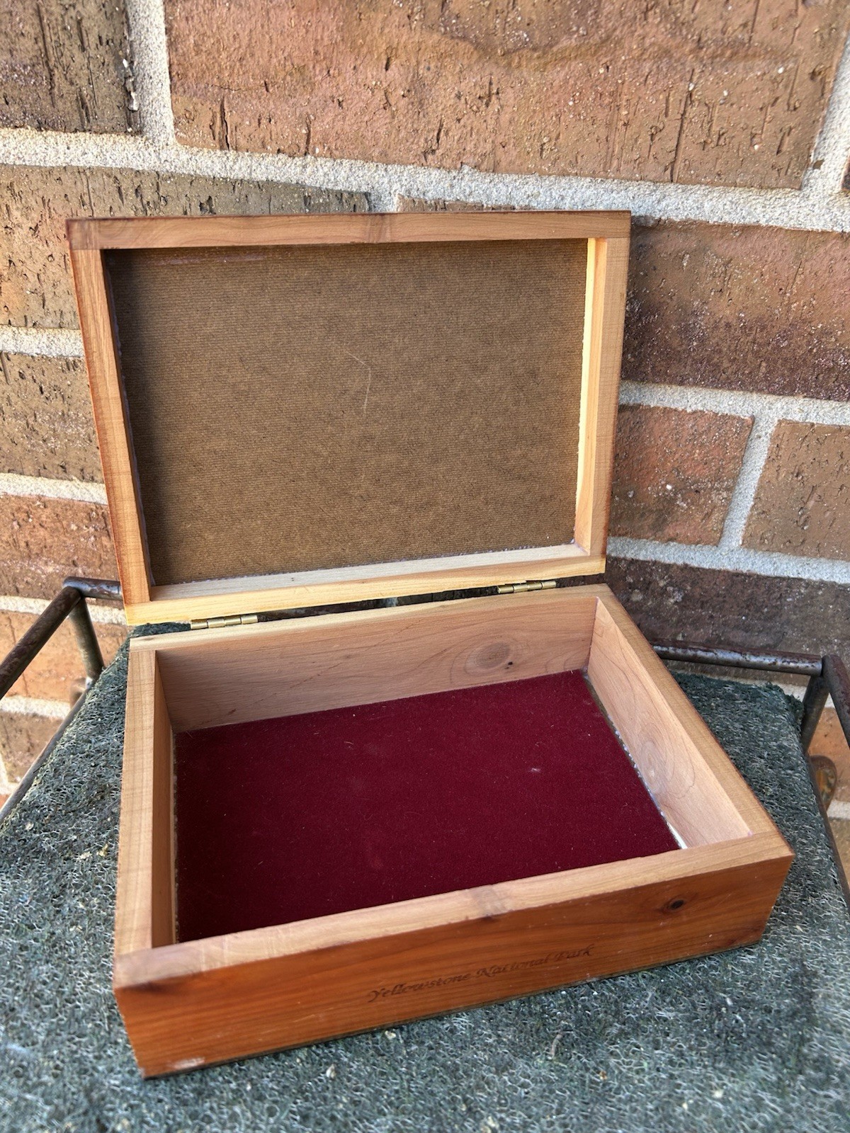 VTG Yellowstone Souvenir Wooden Box J Van Straalen Artwork Wildlife Park Rustic