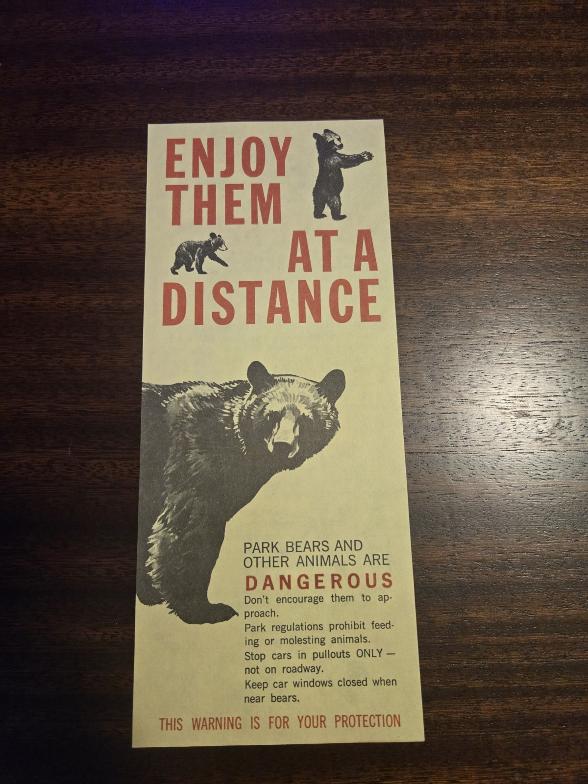 National Park Service Bear Safety Warning 1960s