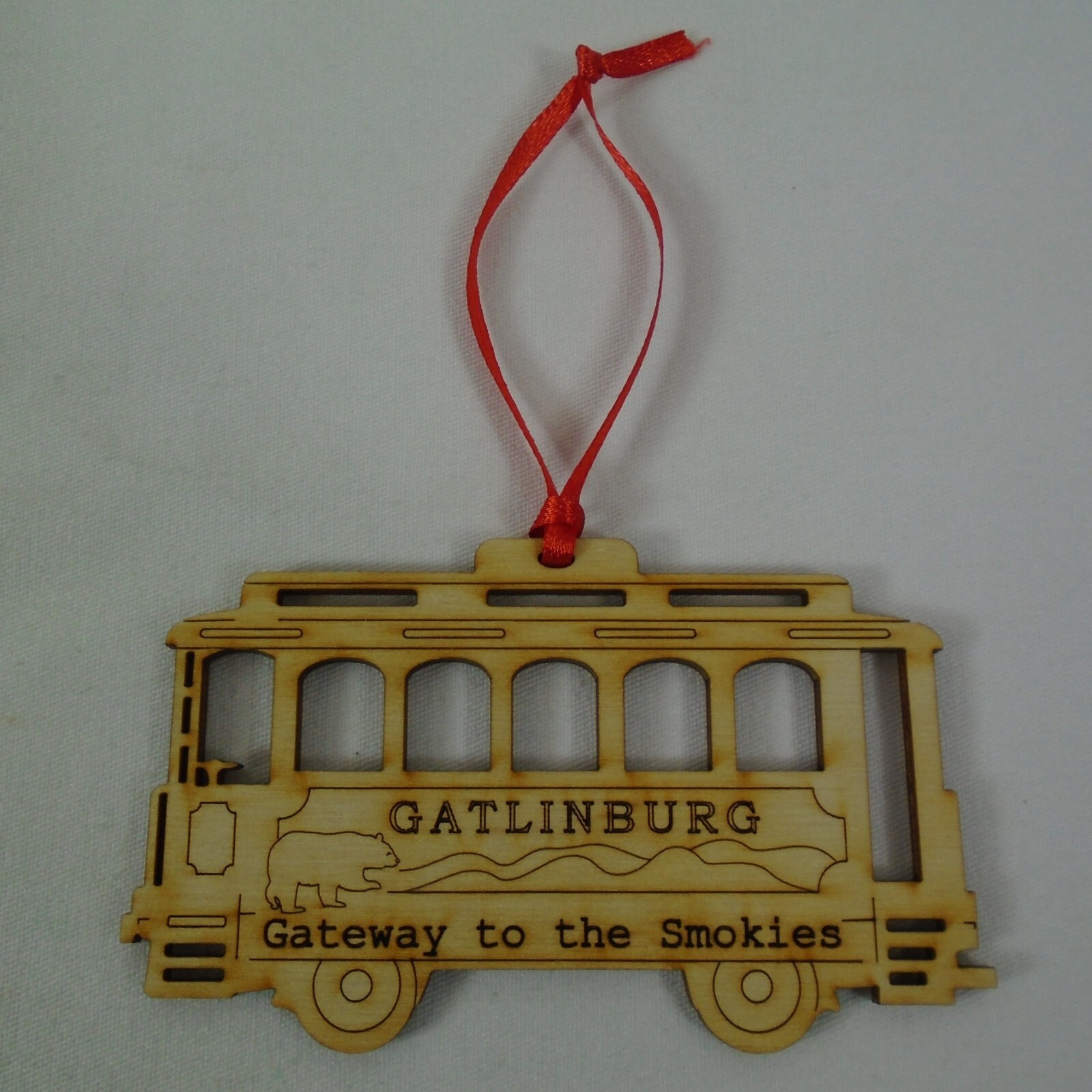 Gatlinburg Tennessee Trolley Wooden 3D Christmas Ornament Great Smoky Mountain