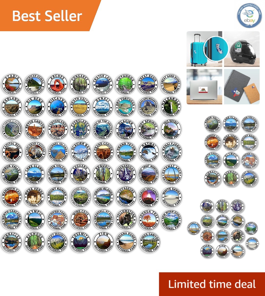 63 Vibrant Multicolor National Park Stickers – Waterproof Decals for Outdoor Fun