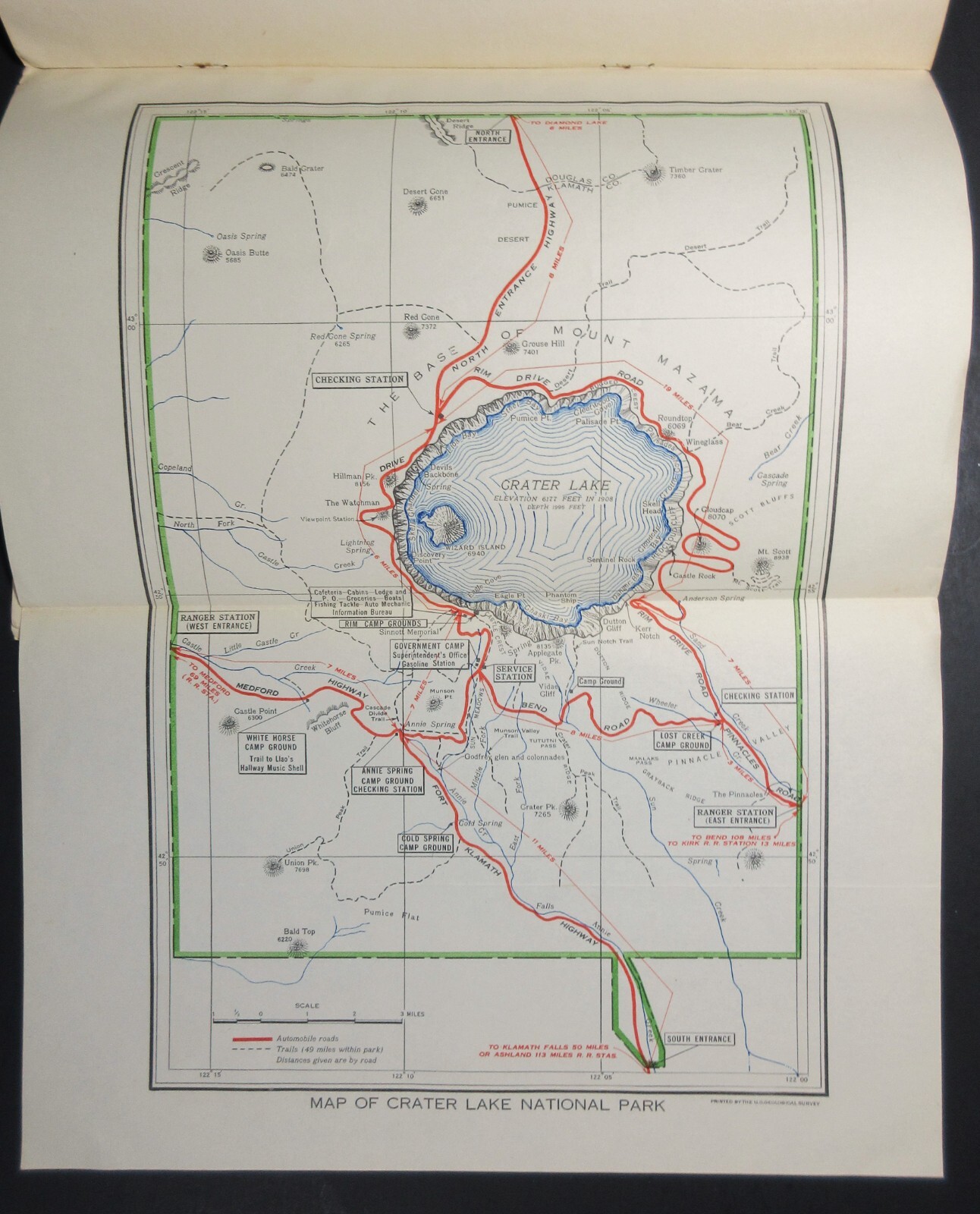 1933 Crater Lake National Park Guide Pamphlet with Map and 1934 Room Rate Update