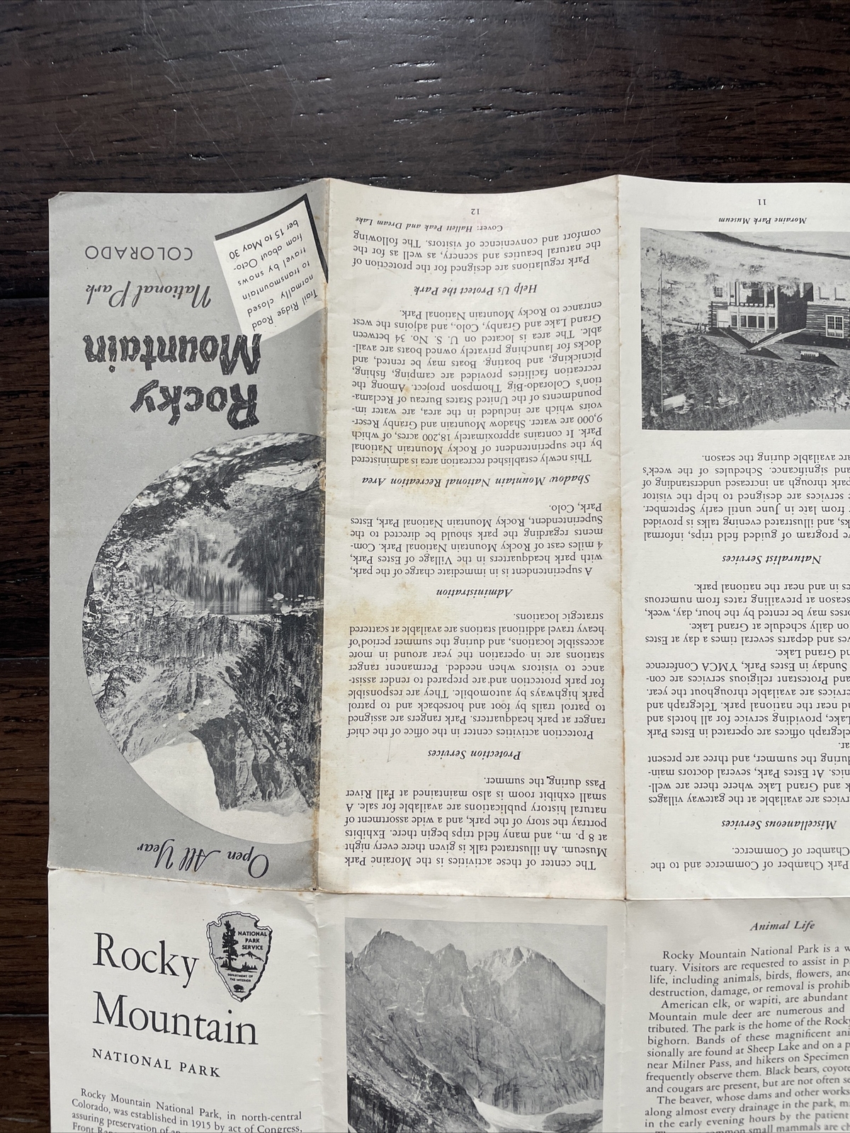 Rocky Mountain National Park, Colorado VINTAGE 1953 Map/Brochure