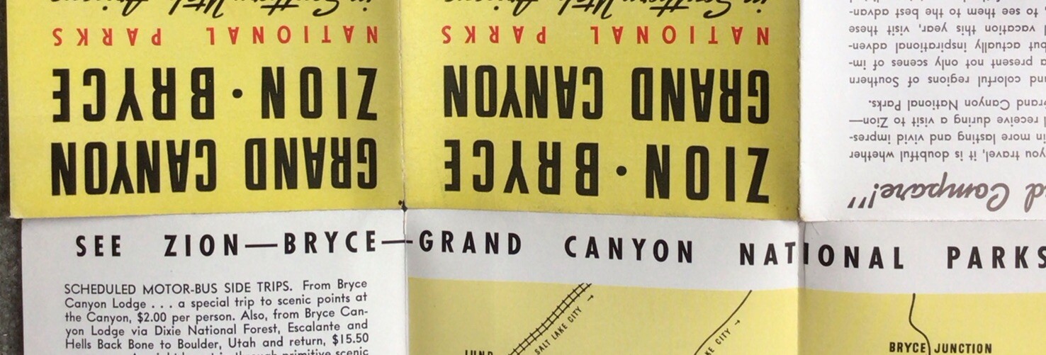 1951 Travel Tourist Brochure Zion Bryce Grand Canyon National Parks With Map