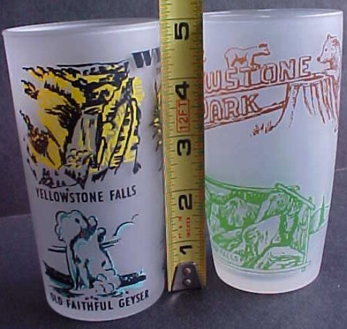 Vintage Yellowstone National Park & Wyoming Old Faithful Tetons Frosted Glass