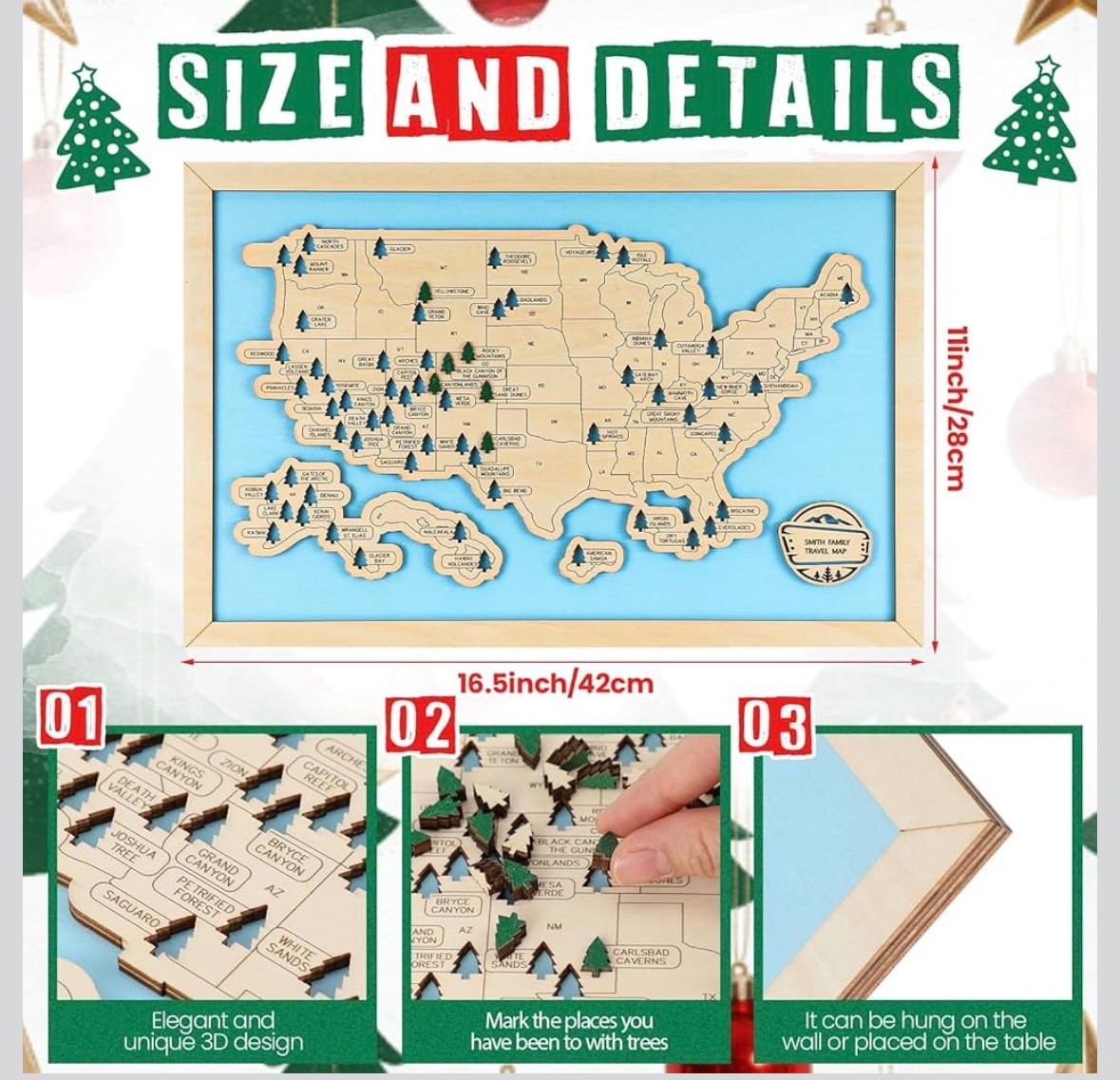 Novabright USA National Parks Map Tracker for National Park Lover’s Gift Wood…
