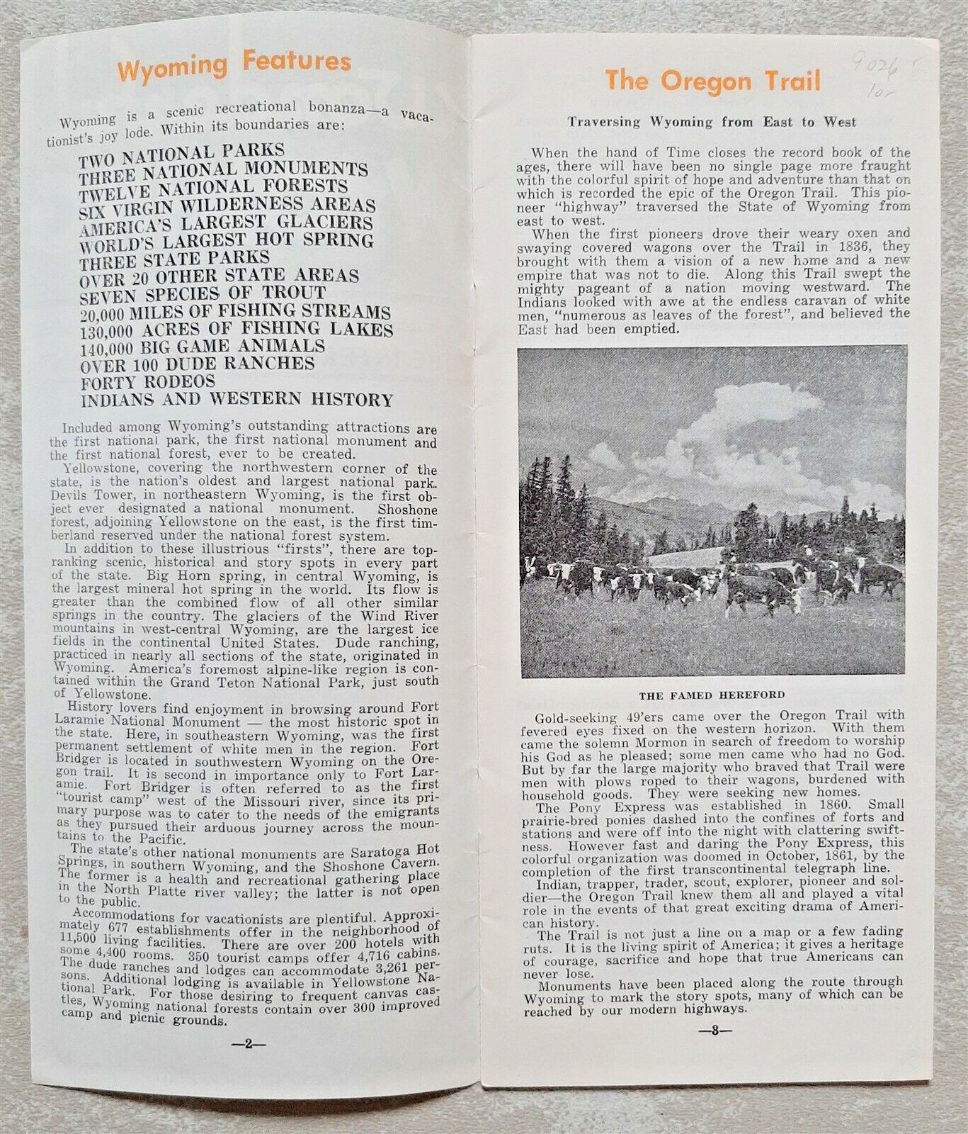 1949 Wyoming Travel Brochure, Yellowstone, Devil’s Tower, Old Faithful etc.