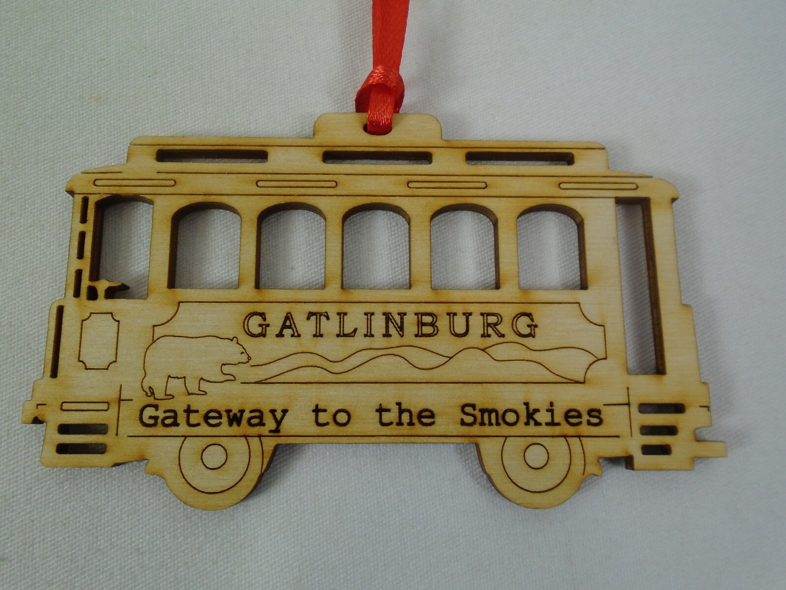 Gatlinburg Tennessee Trolley Wooden 3D Christmas Ornament Great Smoky Mountain