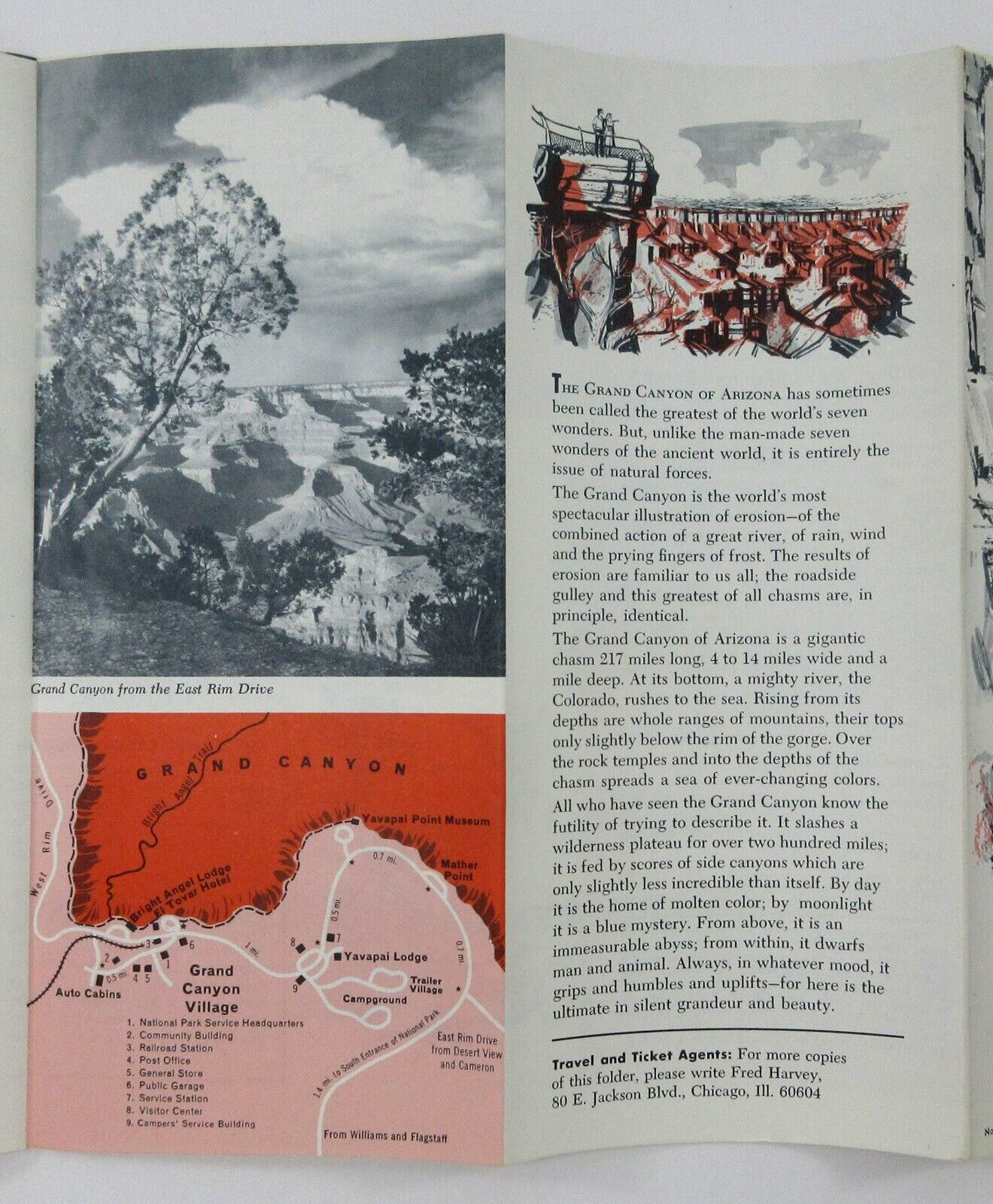 Grand Canyon Travel Brochure 50th Anniversary Fred Harvey Lodge Cabins Map 1966