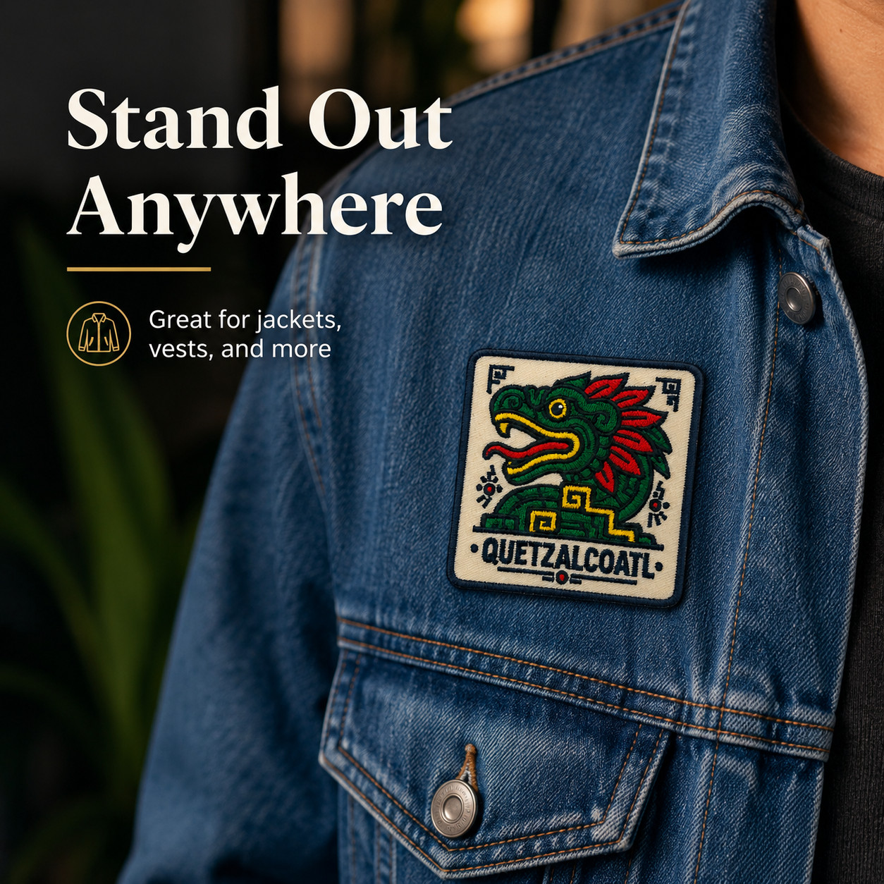 Quetzalcoatl Aztec Feathered Serpent 3 Inch Iron-On Embroidered Patch