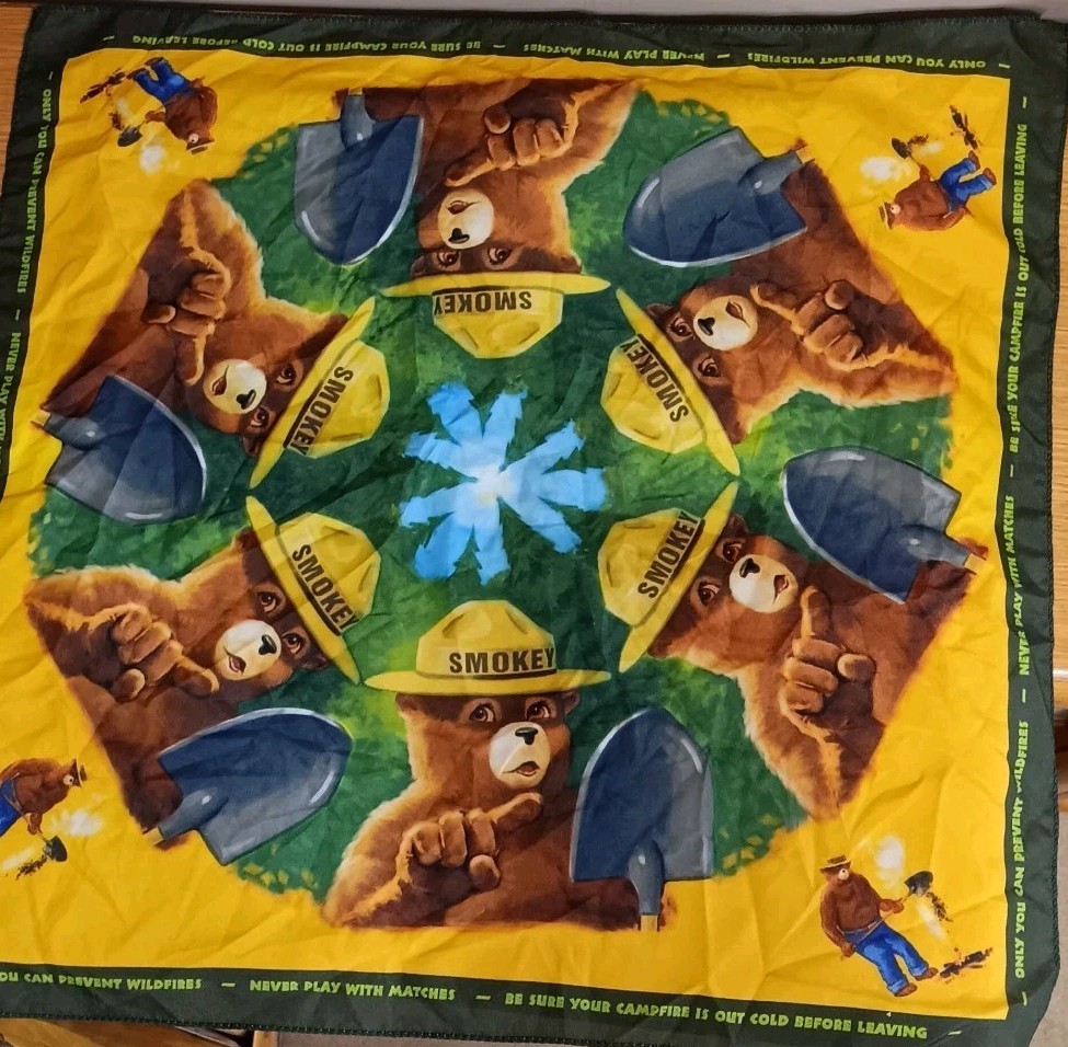 Vintage Smokey The Bear Hankerchief Scarf 20″ Only You Can Prevent Forest Fires