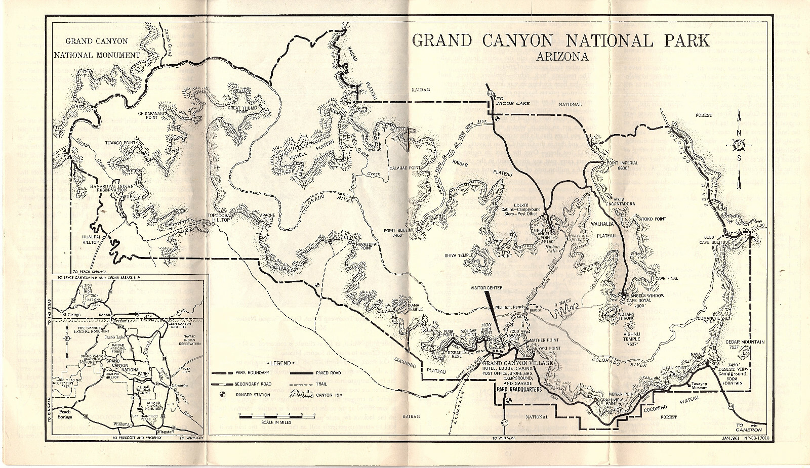 Grand Canyon Nat’l Park AZ 1961 Interior Dept Brochure What to See Rules Maps