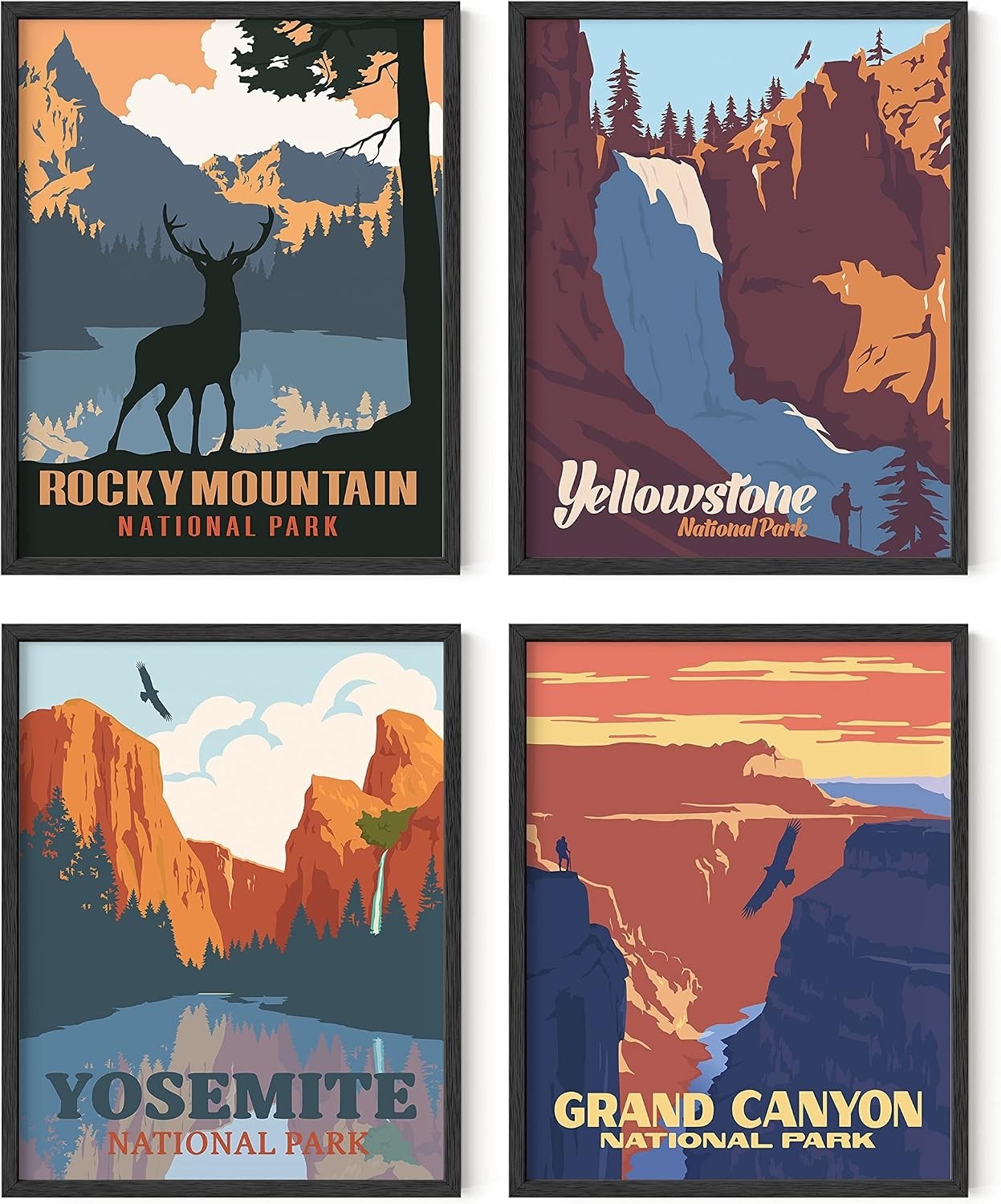 National Park -Set of 4 Vintage National Park Posters Set, Grand Canyon Art, …
